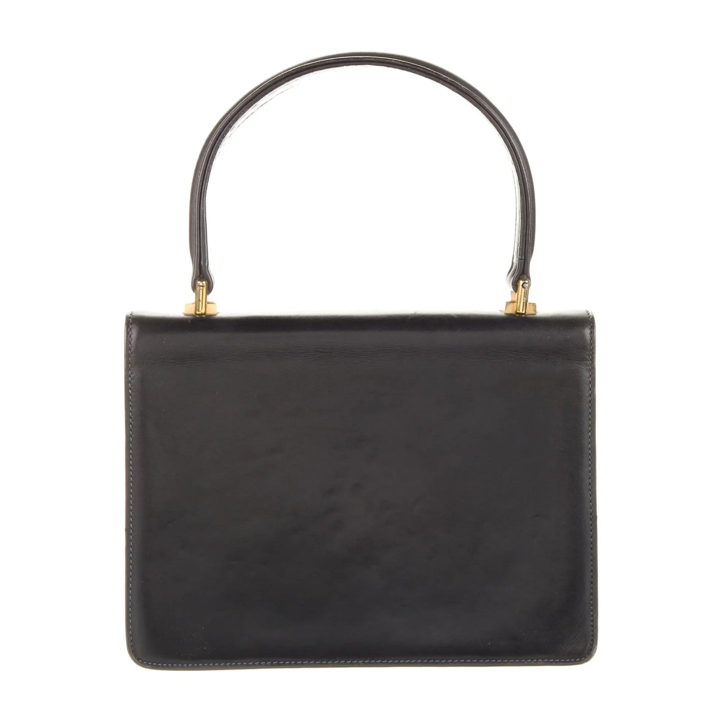 Vintage mod leather Gucci Kelly bag with gold engraved GG bar latch clasp
