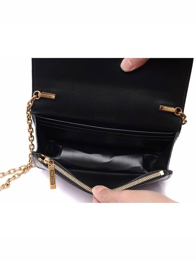 Luxury Balenciaga Gossip BB Logo Crocodile Chain Shoulder Bag Black
