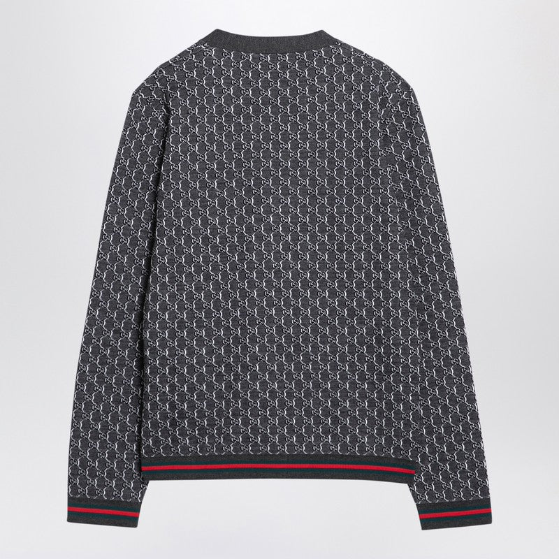 Gucci Light Grey Cardigan With Gg Shadow Jacquard Men