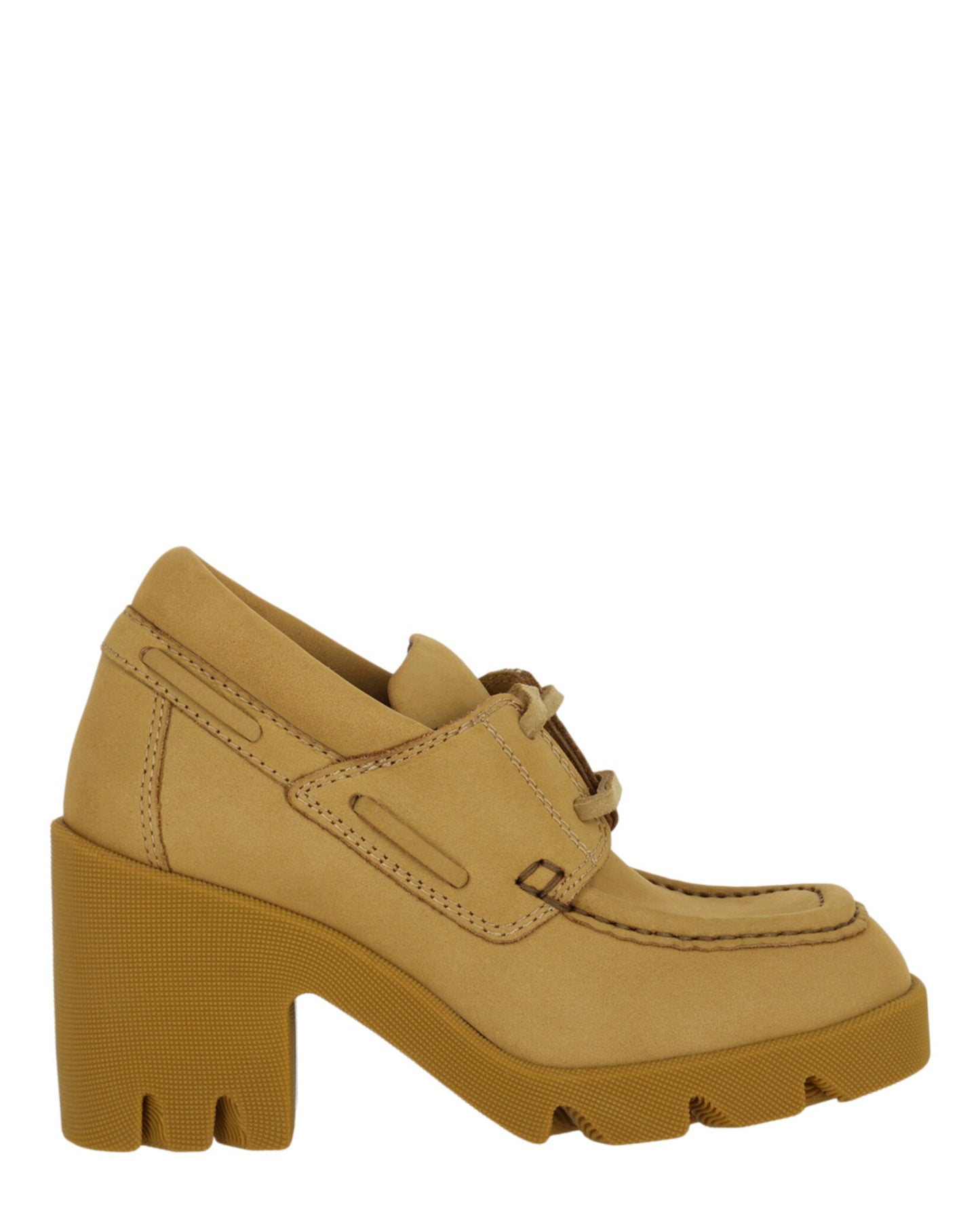 Burberry Womens Stride Leather Heeled Loafers Camel