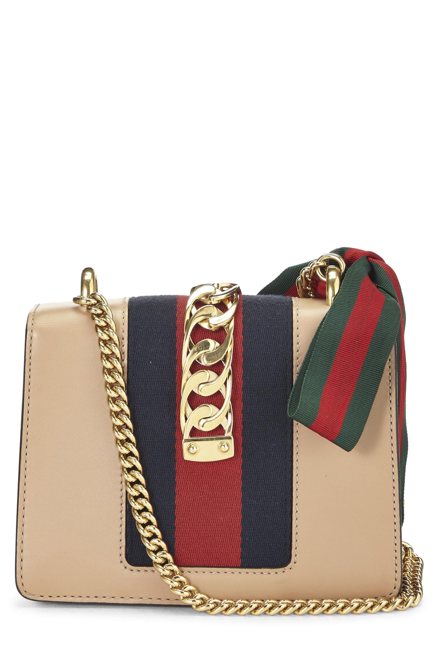 Gucci, Beige Leather Web Sylvie Mini, Beige