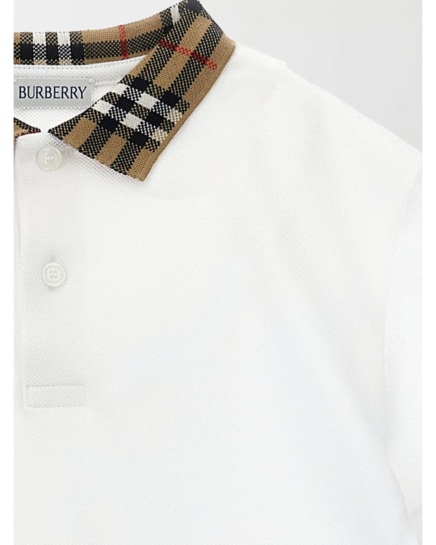 Burberry Polo Shirt Signature Check Collar Kids White T-Shirts