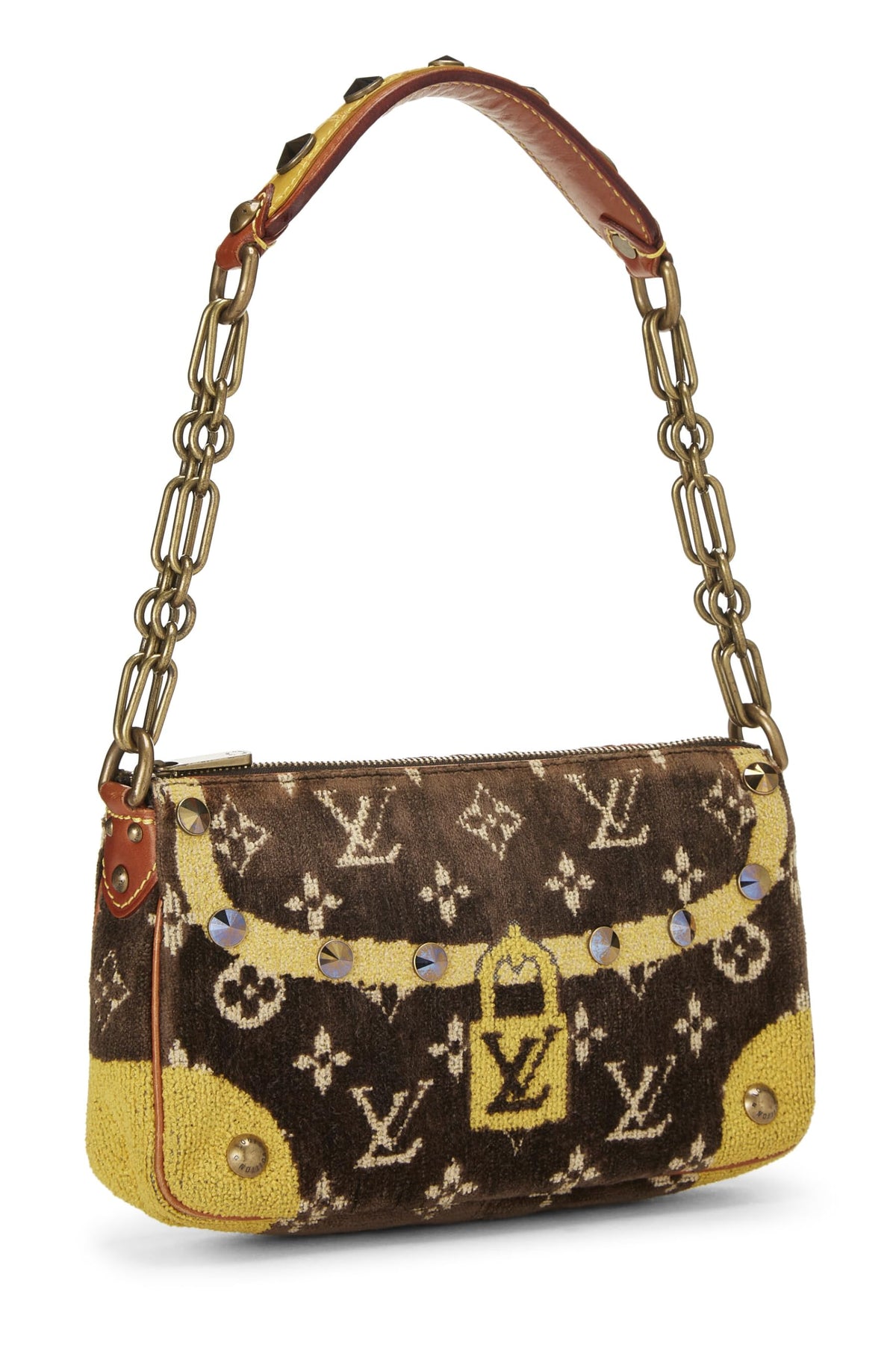 Louis Vuitton, Brown & Yellow Monogram Velour Trompe L'oeil Pochette, Brown