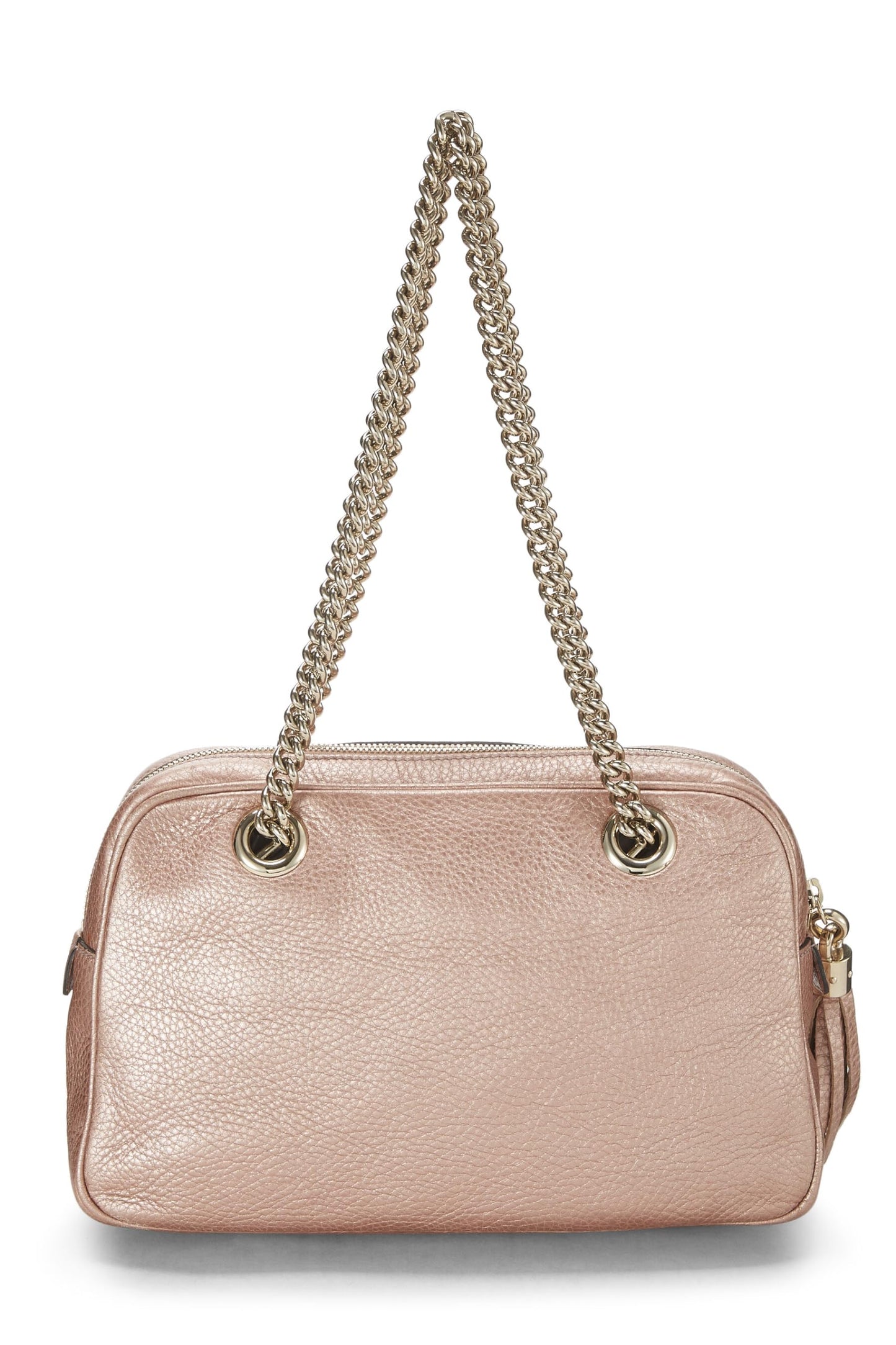 Gucci, Metallic Pink Grained Leather Soho Chain Shoulder Bag, Pink