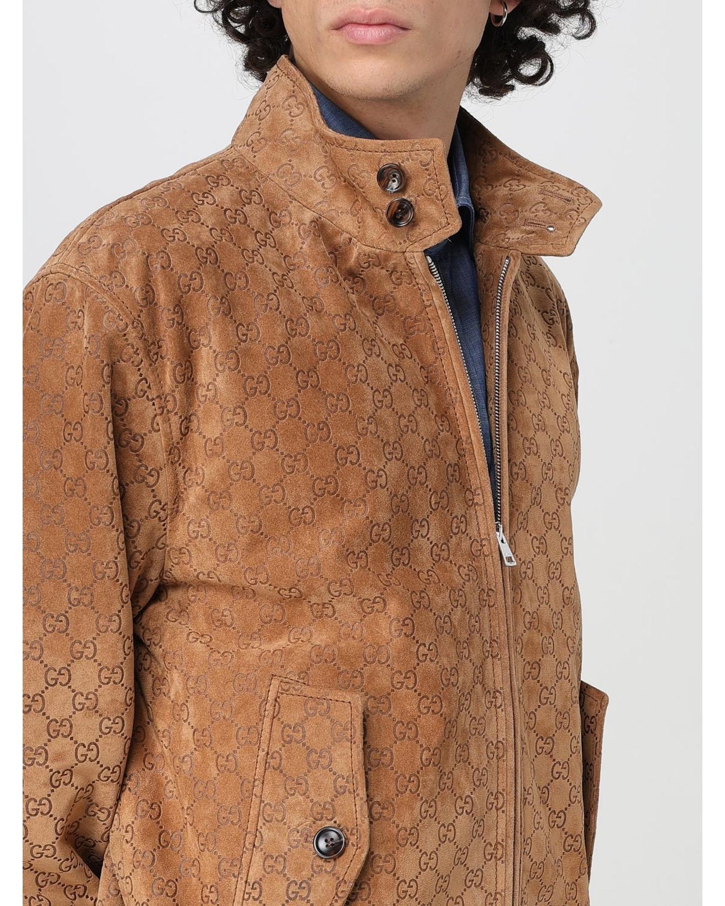 Gucci GG Suede Bomber Jacket Men Camel