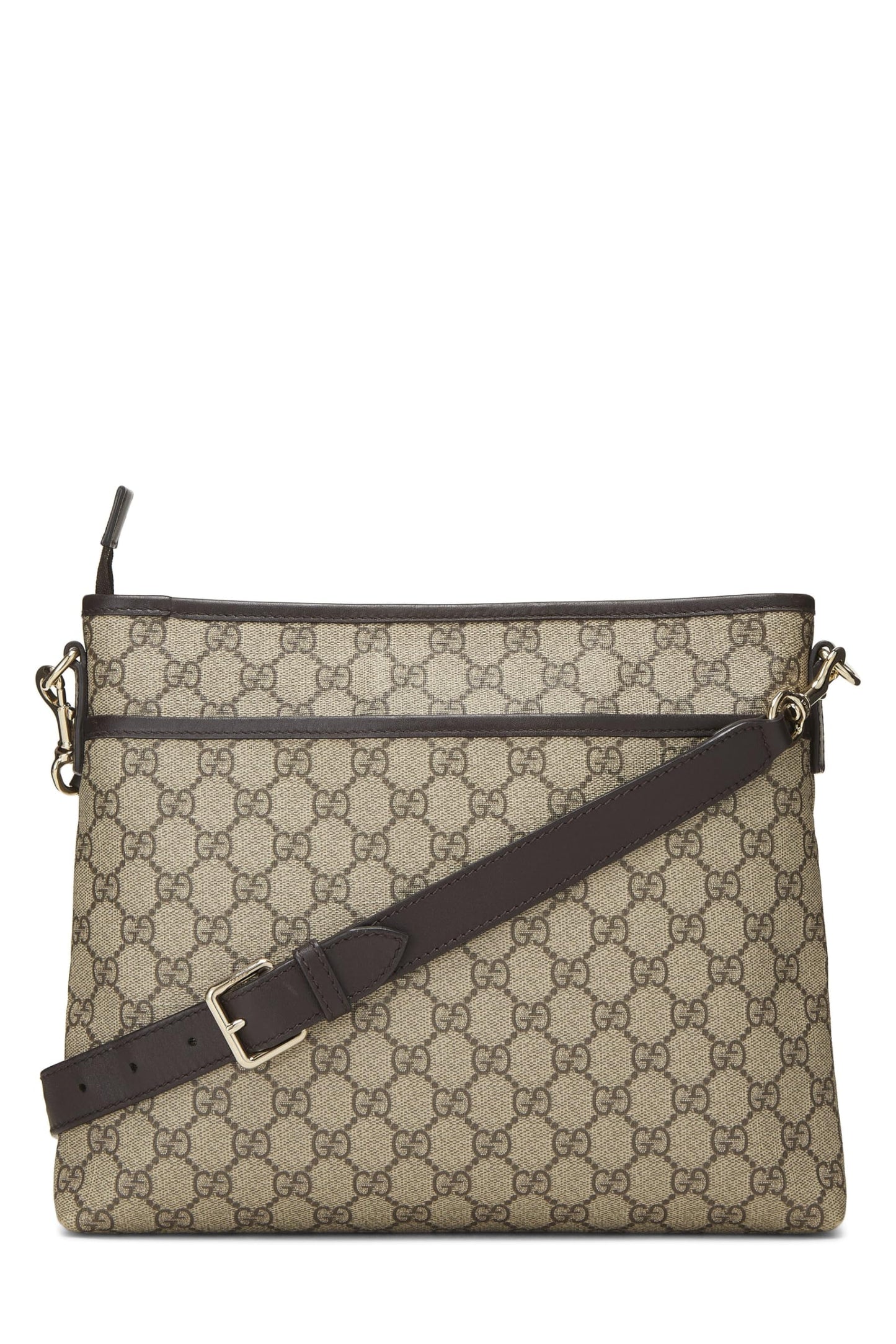 Gucci, Brown Original GG Supreme Canvas Zip Flat Messenger, Brown