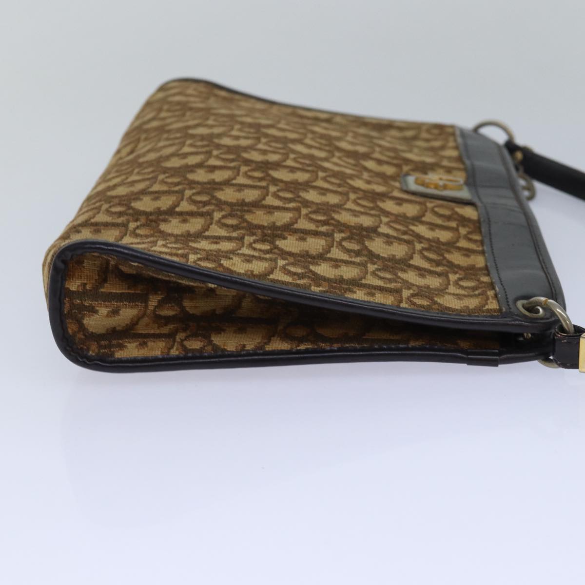 CHRISTIAN DIOR Trotter Canvas Shoulder Bag Brown Auth 81609