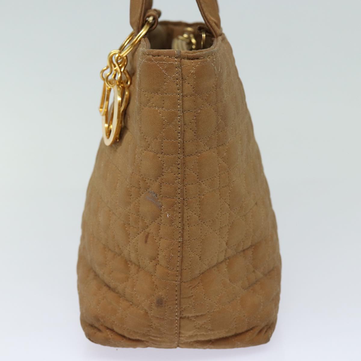 CHRISTIAN DIOR Lady Dior Canage Hand Bag Nylon Brown Auth 81880