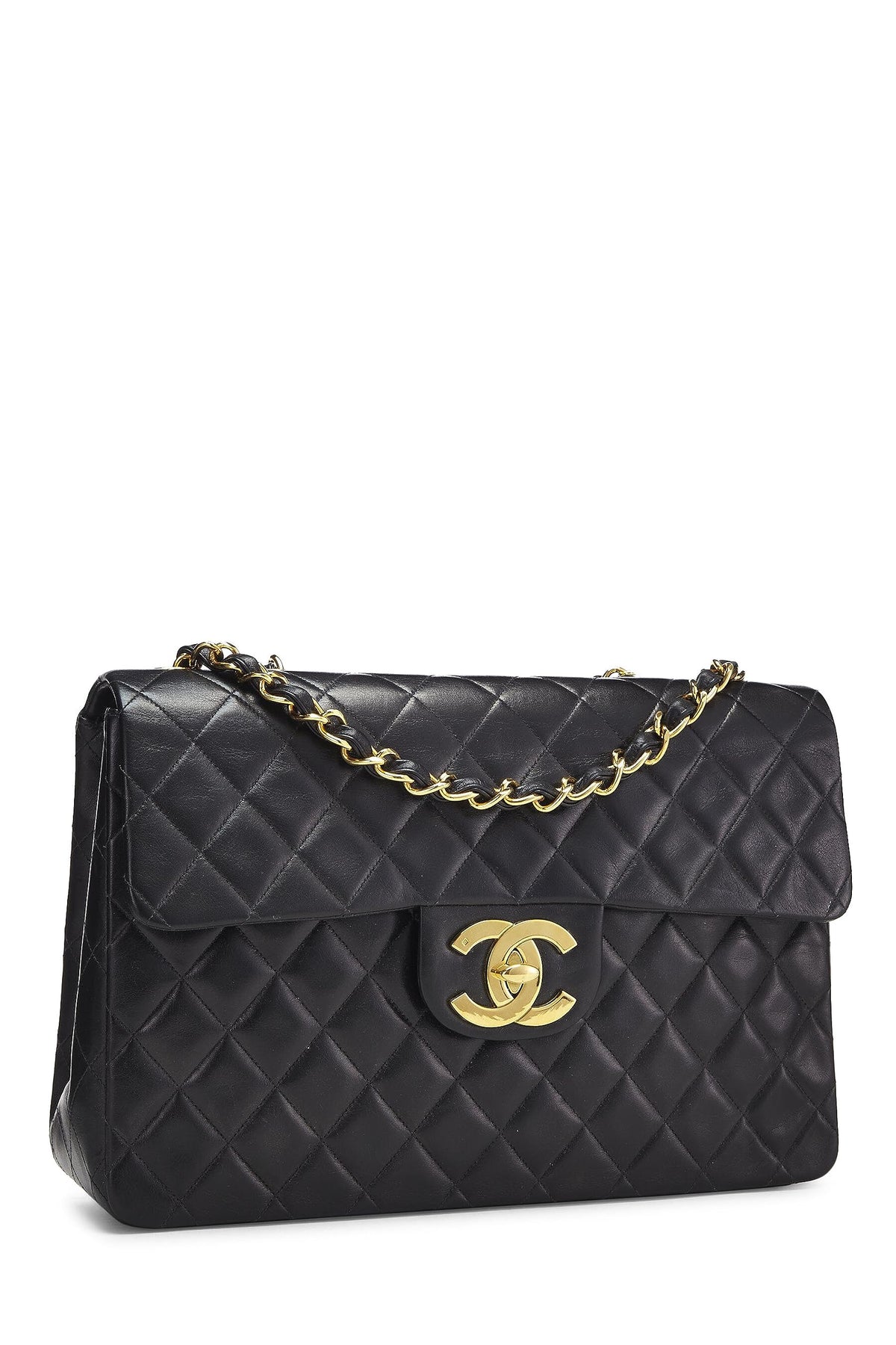 Chanel, Black Quilted Lambskin Half Flap Maxi, Black