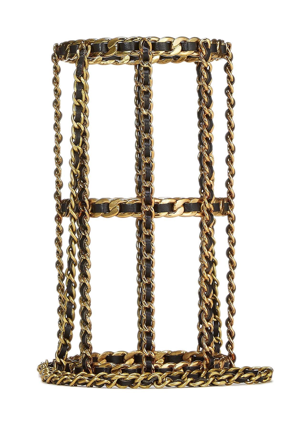 Chanel, Black Leather & Gold Chain Link Bottle Holder, Black