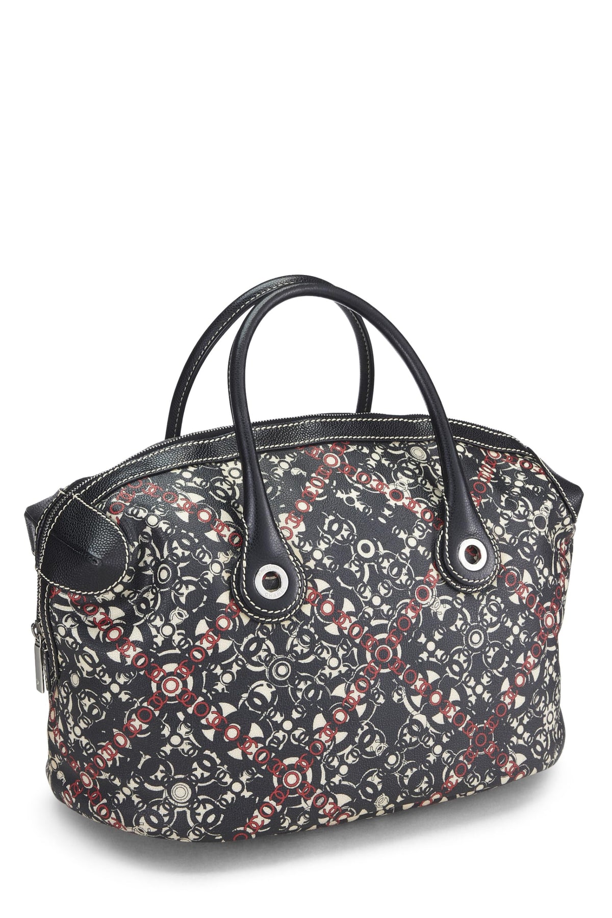 Chanel, Black Coated Canvas Optic Coco Bowler Medium, Black