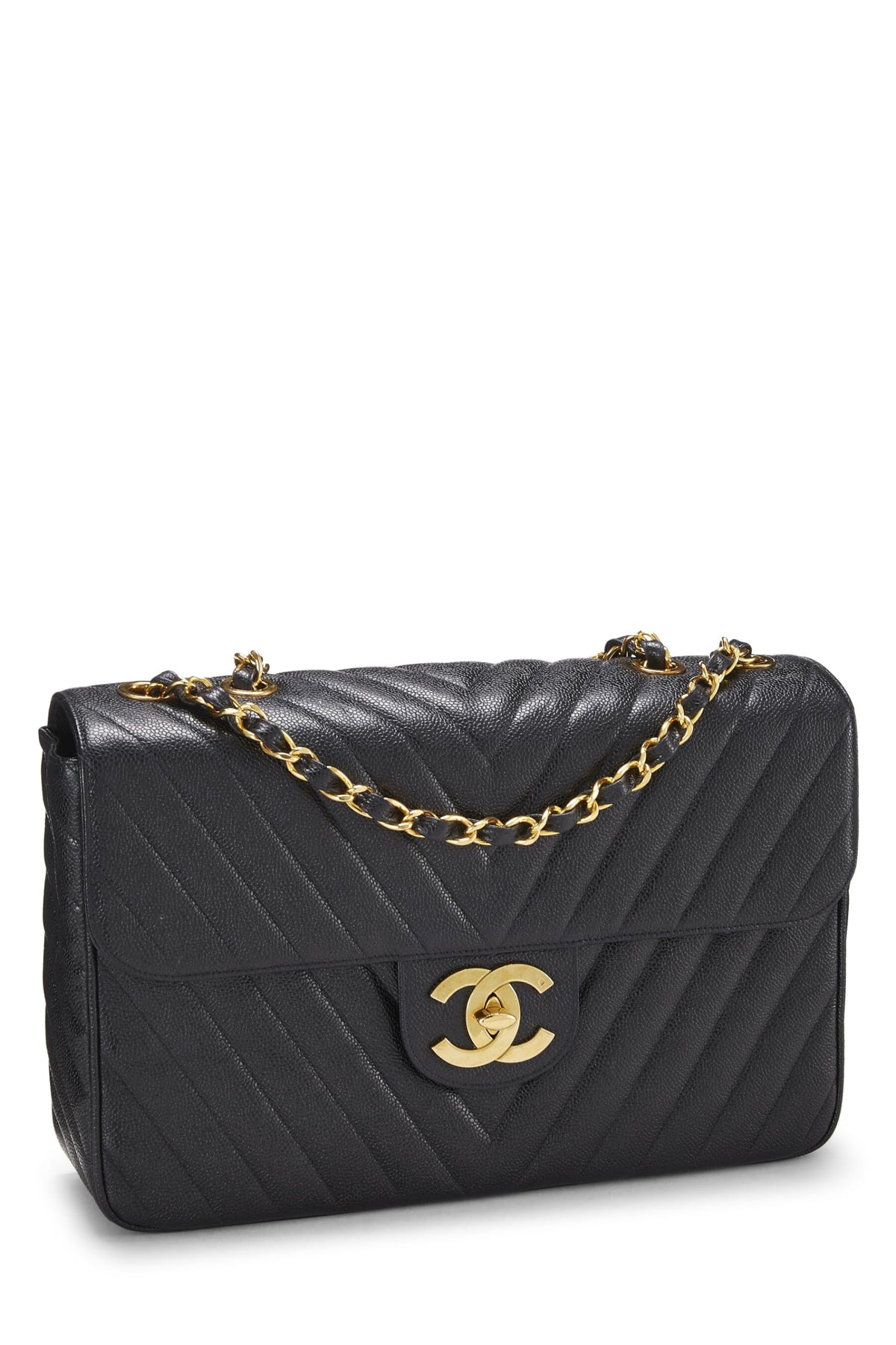 Chanel, Black Chevron Caviar Half Flap Maxi, Black