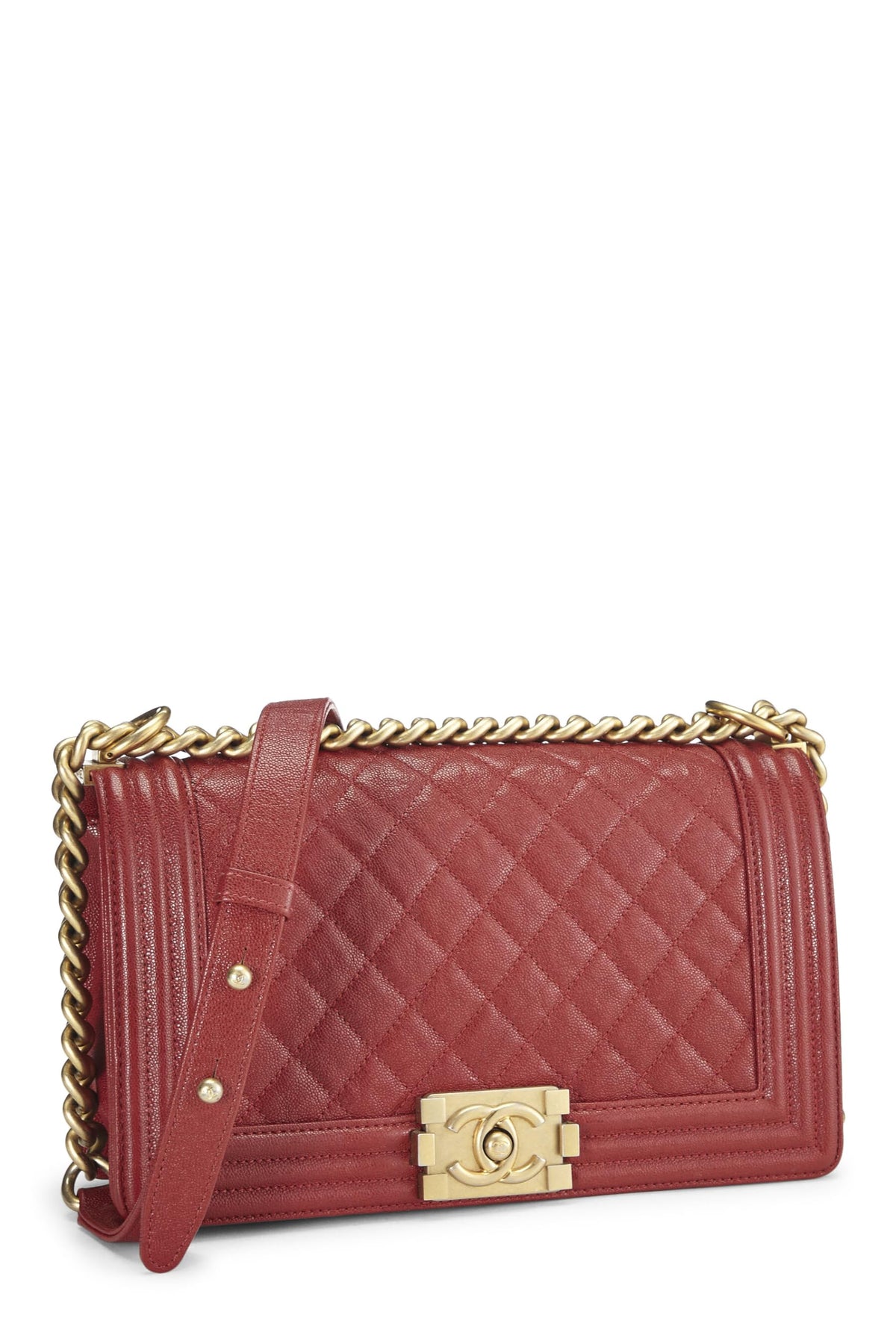 Chanel, Red Quilted Caviar Boy Bag Medium, Red