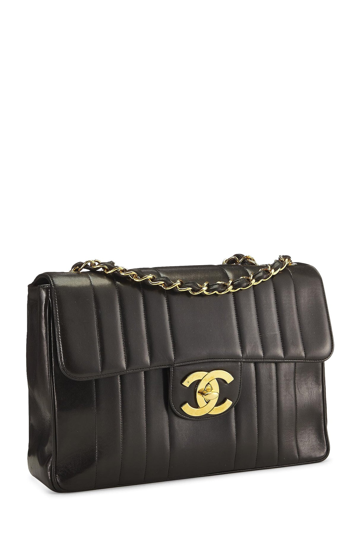 Chanel, Black Vertical Lambskin Half Flap Jumbo, Black
