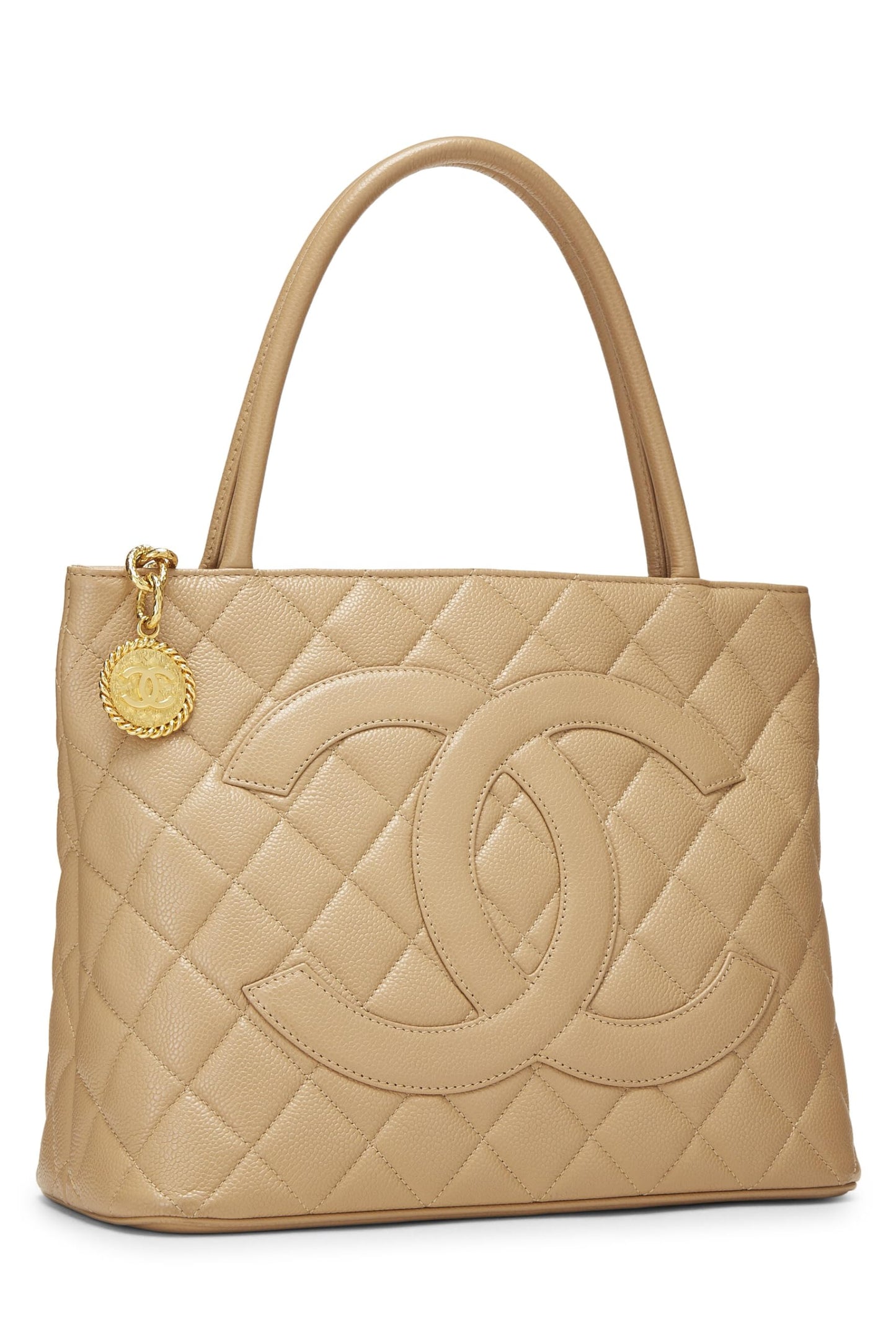 Chanel, Beige Quilted Caviar Medallion Tote, Beige