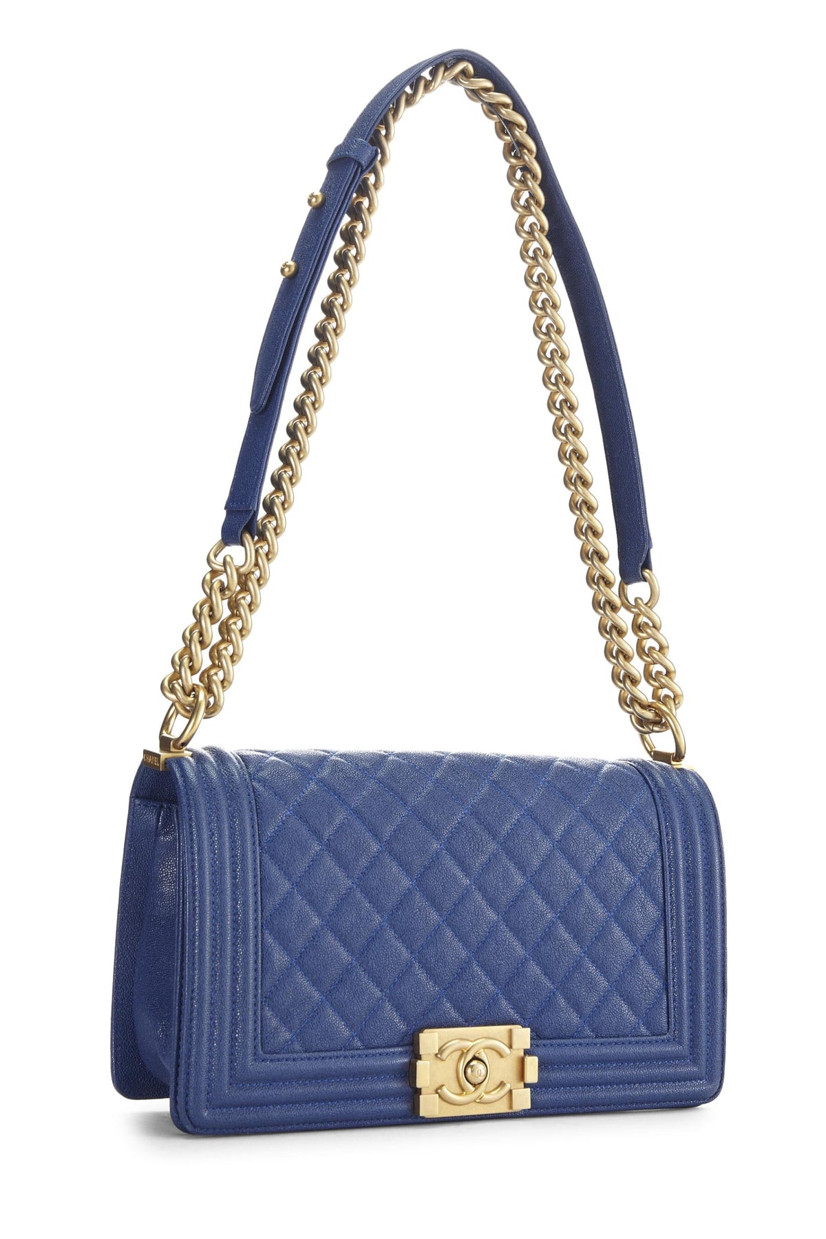 Chanel, Blue Quilted Caviar Boy Bag Medium, Blue