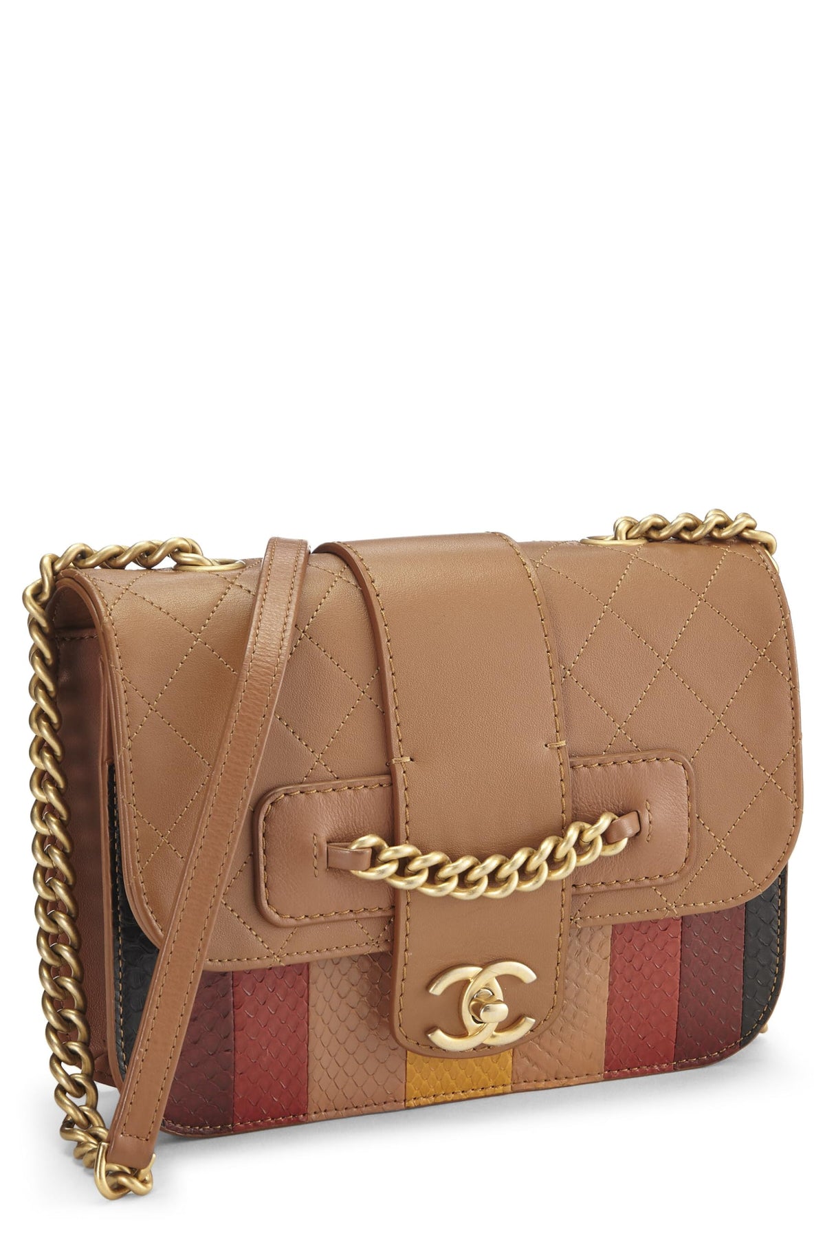 Chanel, Brown & Multicolor Calfskin Front Chain Flap Bag, Multi