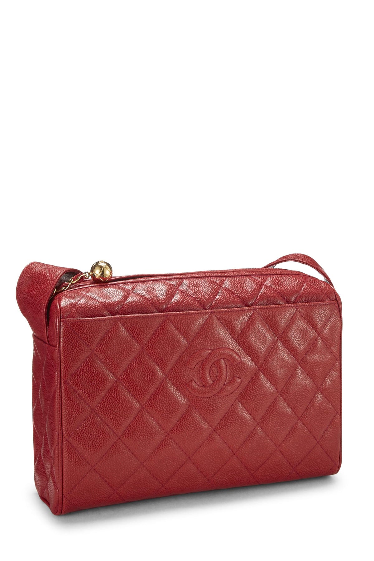 Chanel, Red Quilted Caviar Diamond 'CC' Camera Bag Large, Red
