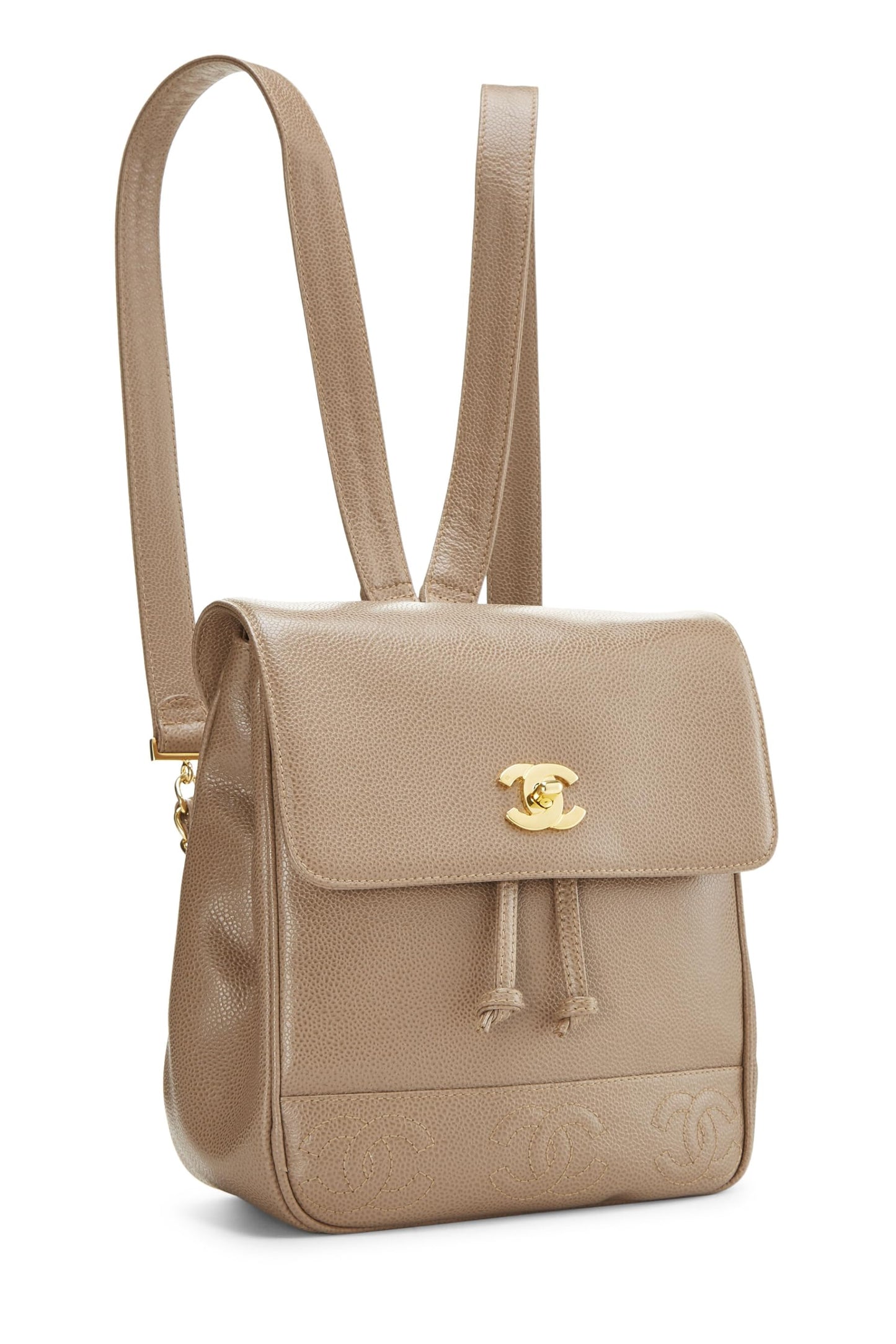 Chanel, Beige Caviar 3 CC Backpack Small, Beige