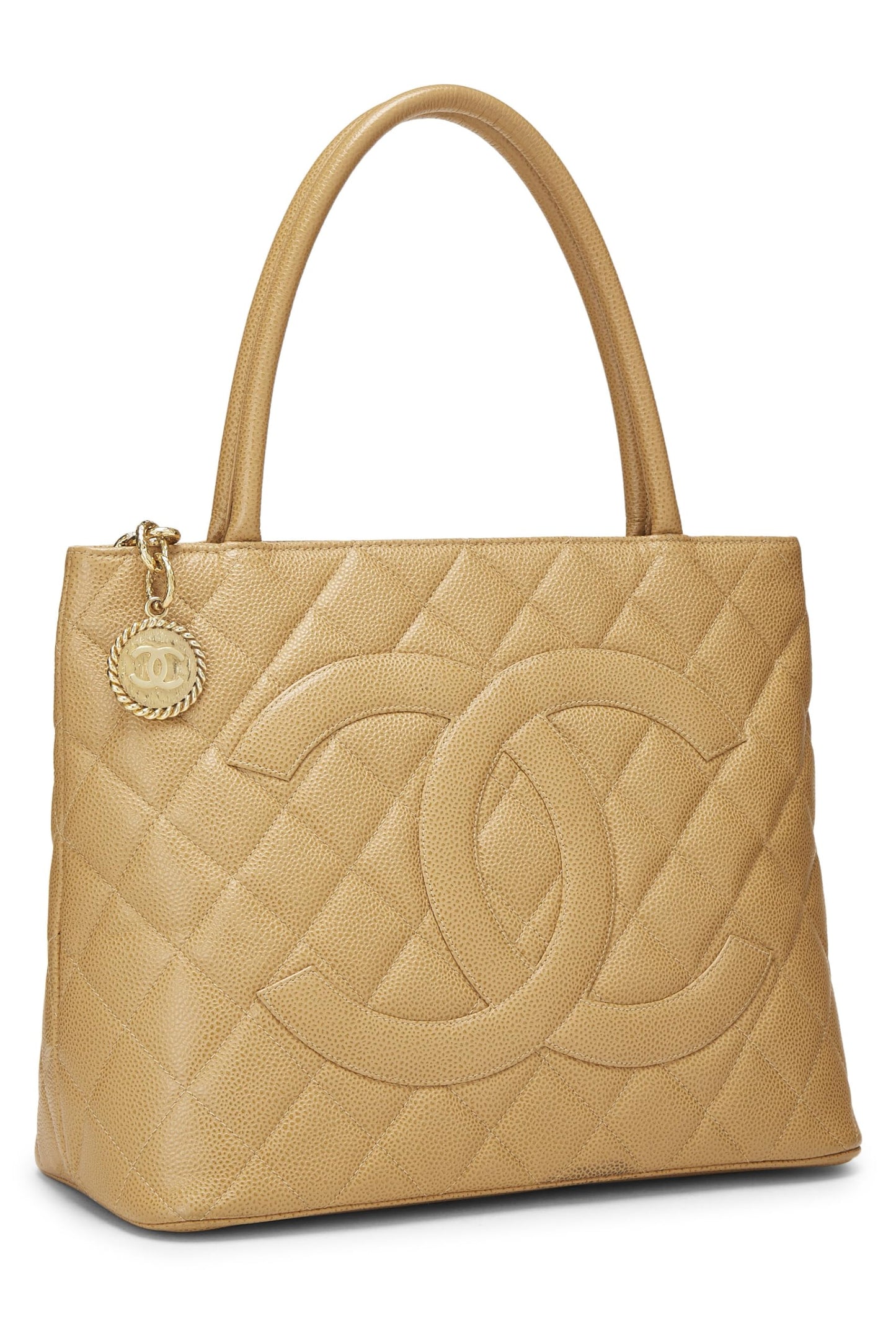 Chanel, Beige Quilted Caviar Medallion Tote, Beige