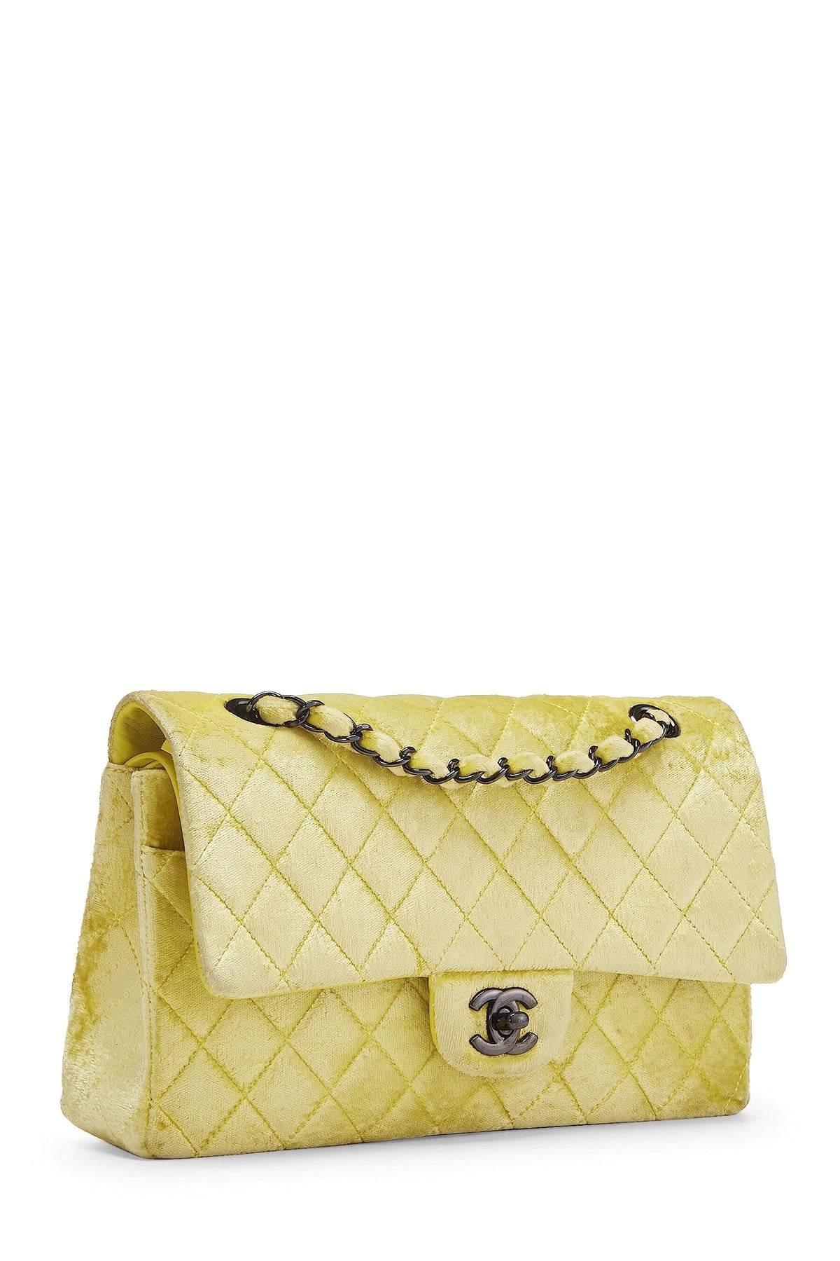 Chanel, Yellow Quilted Velvet Classic Double Flap Small, Yellow