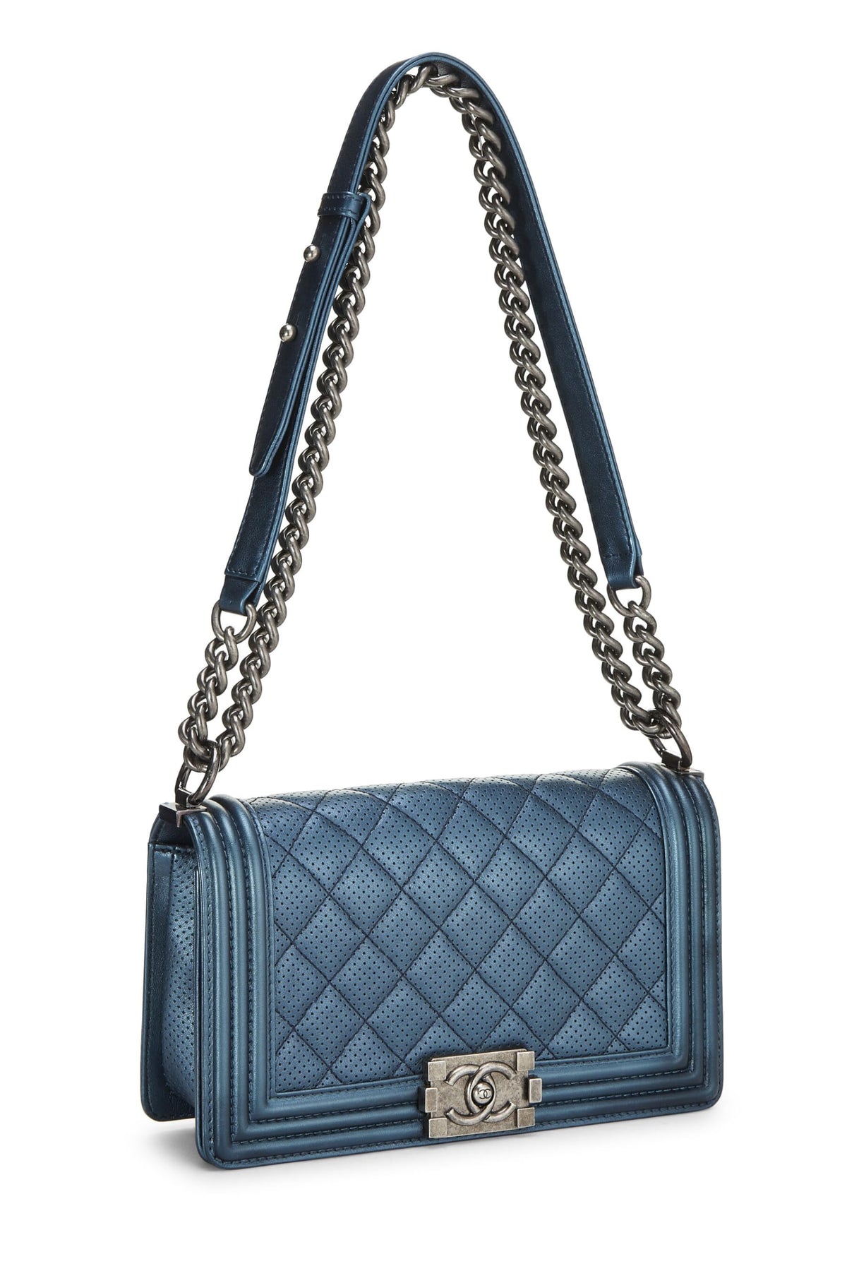 Chanel, Iridescent Navy Perforated Boy Bag Medium, Navy