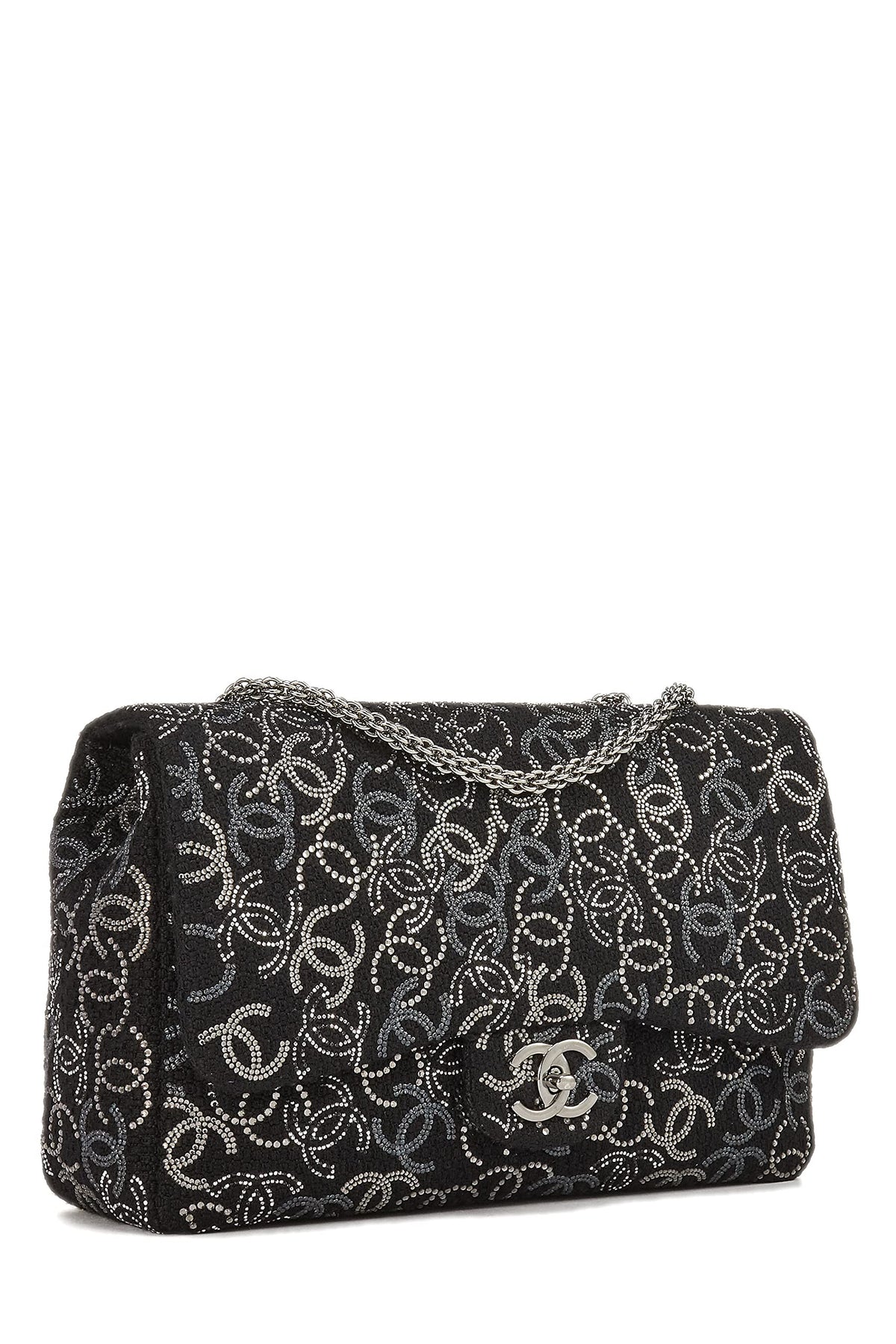 Chanel, Paris-Shanghai Black Tweed Crystal 'CC' Half Flap Jumbo, Black