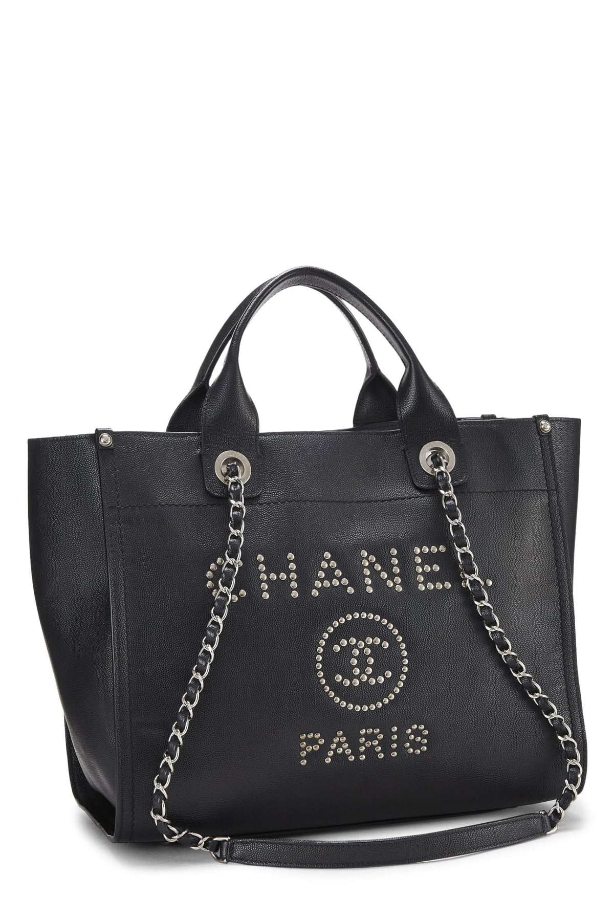 Chanel, Black Caviar Studded Deauville Shopper Small, Black