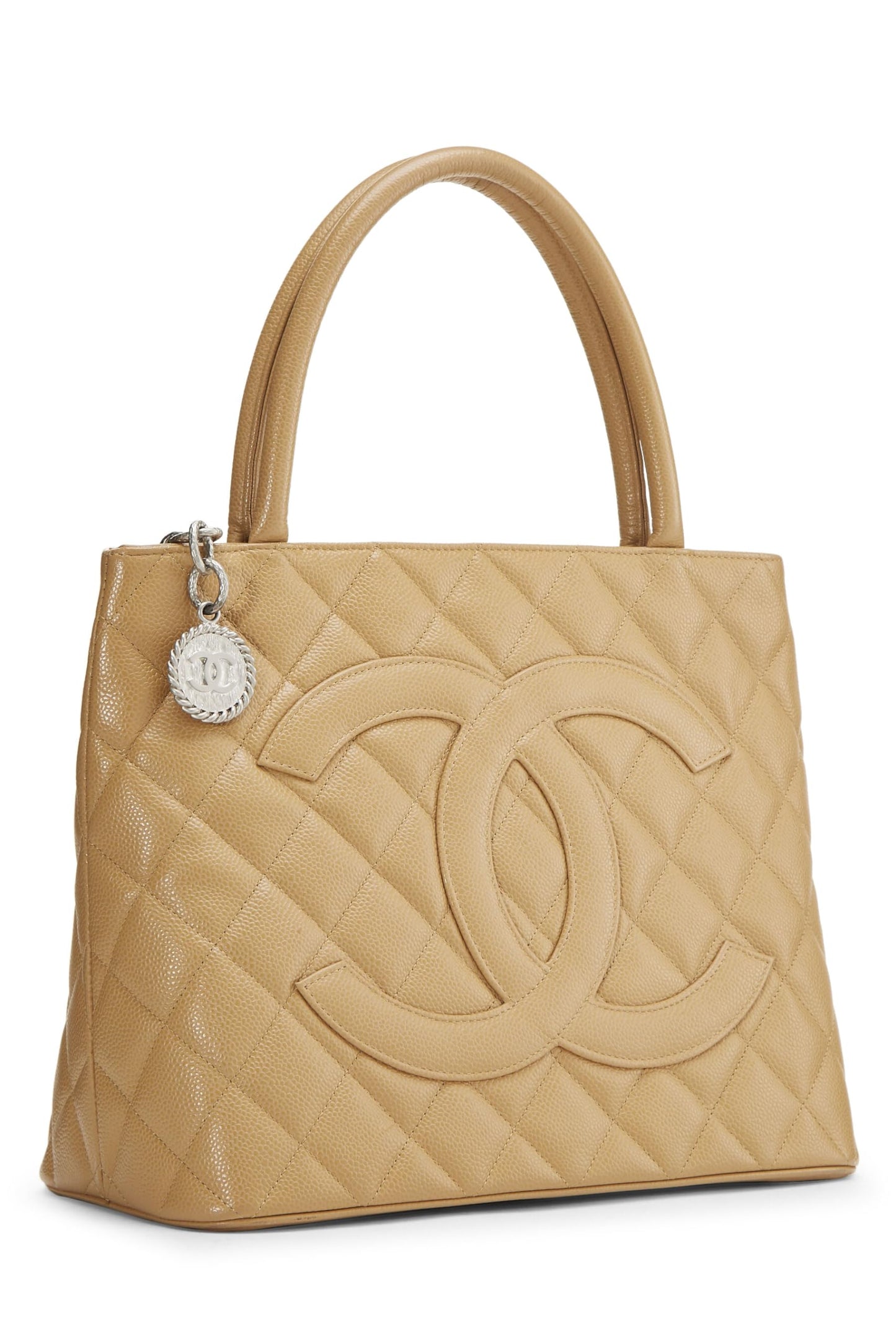 Chanel, Beige Quilted Caviar Medallion Tote, Beige