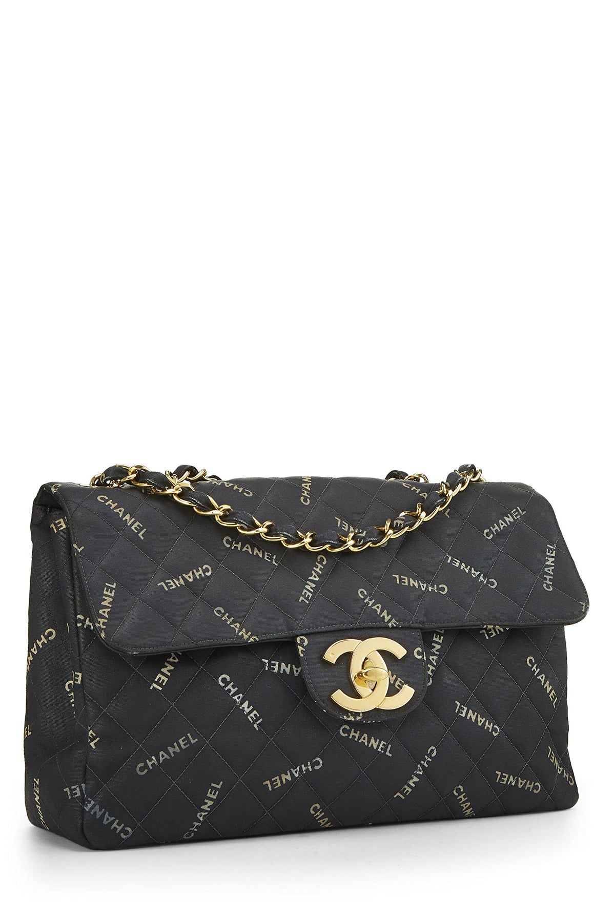 Chanel, Black Canvas Logo Half Flap Maxi, Black