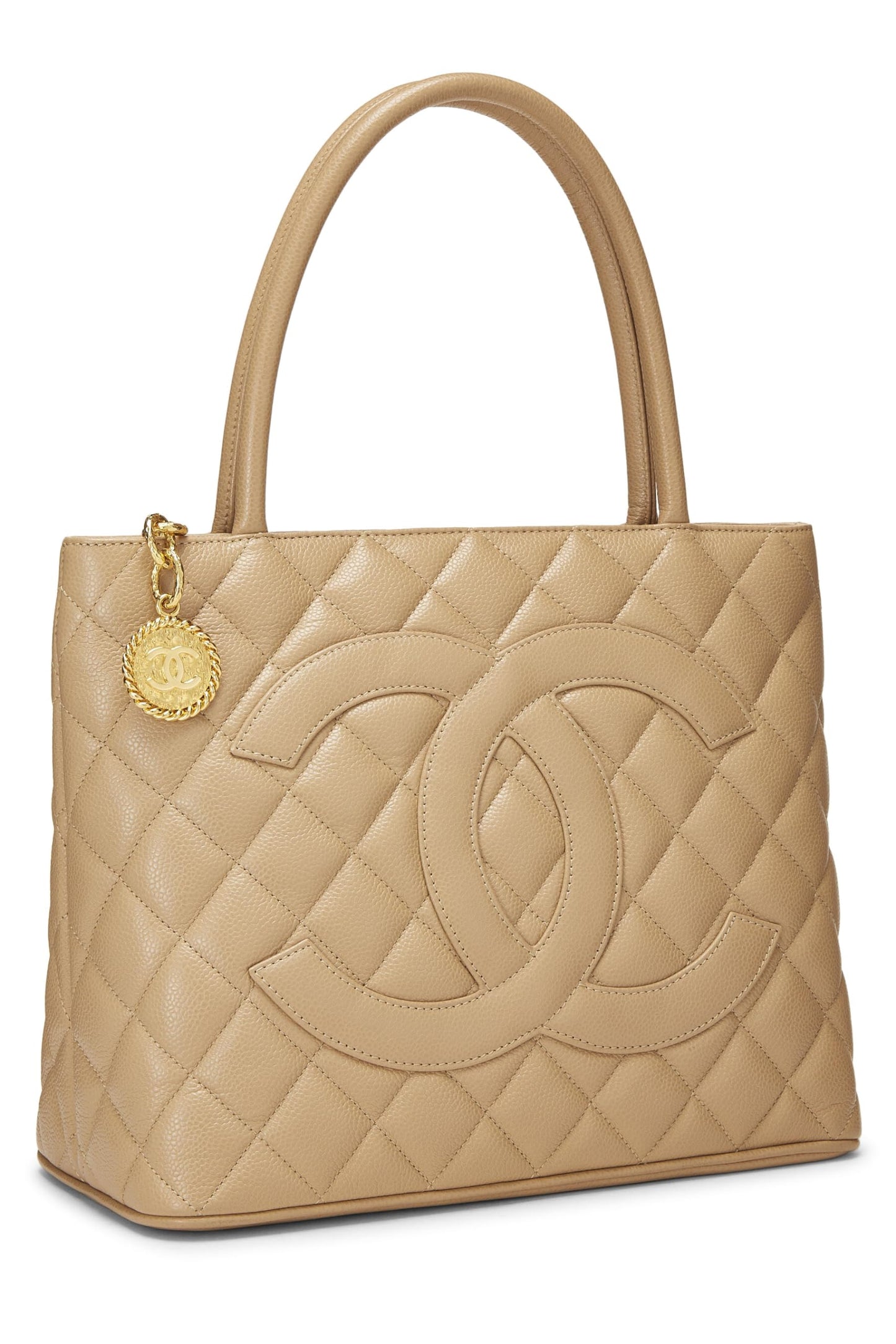 Chanel, Beige Quilted Caviar Medallion Tote, Beige