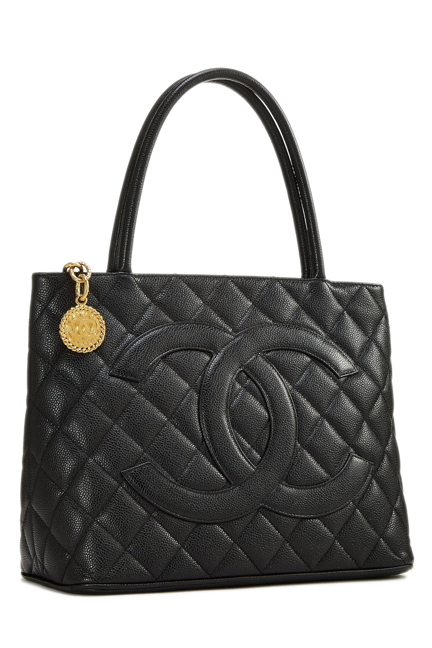 Chanel, Black Quilted Caviar Medallion Tote, Black
