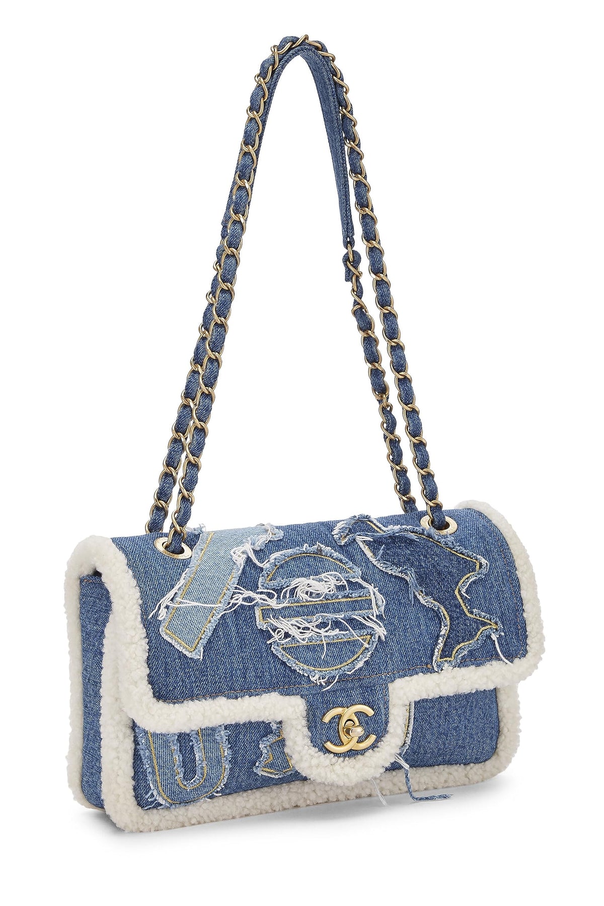 Chanel, Paris-Egypt Blue Denim & Shearling Hieroglyph Flap Medium, Blue