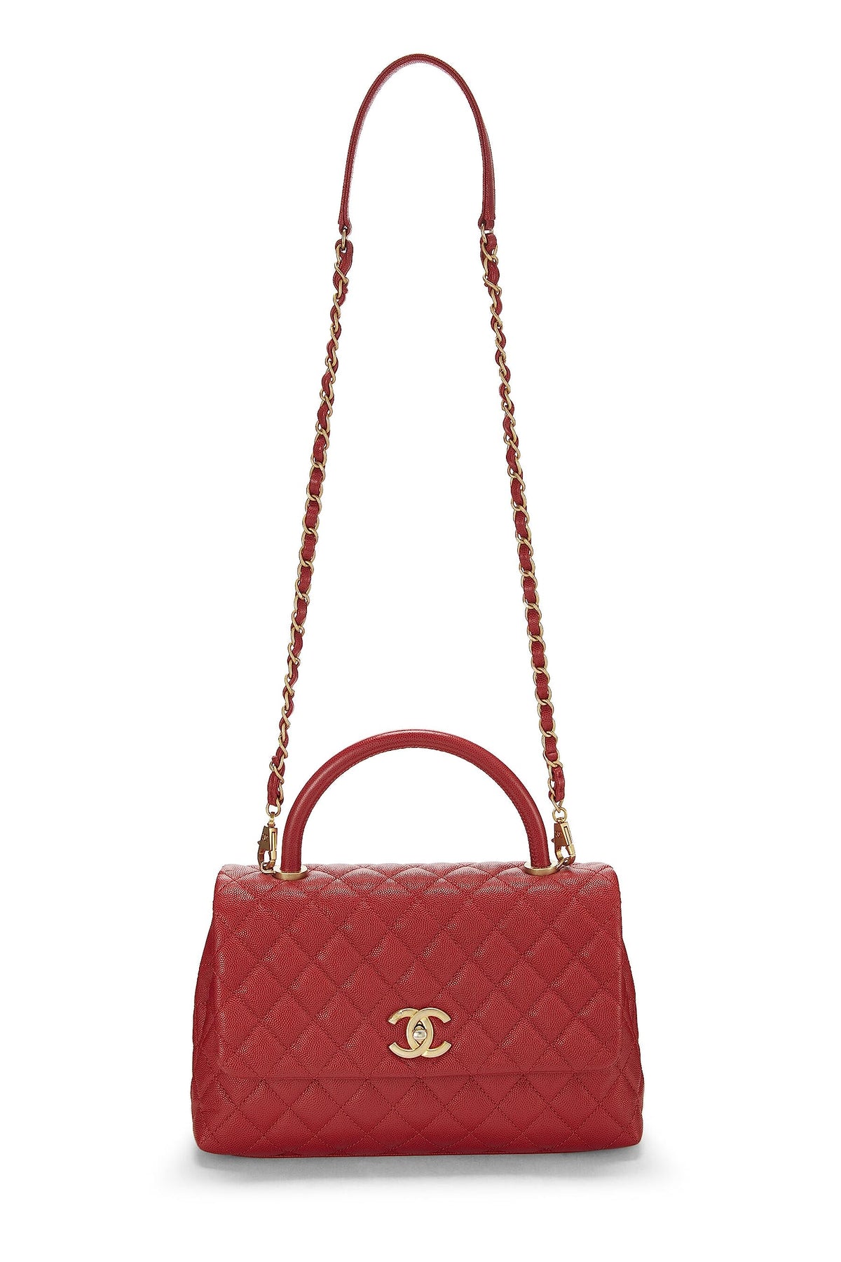 Chanel, Red Caviar Coco Handle Bag Medium, Red