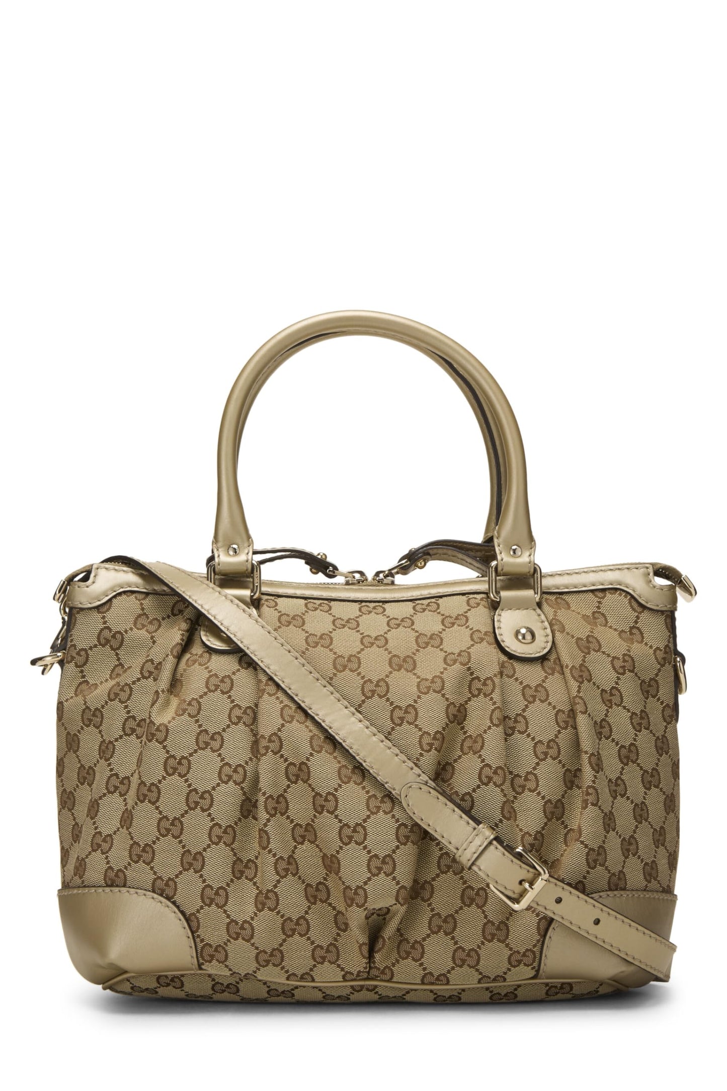 Gucci, Gold Original GG Canvas Sukey Zip Handbag, Gold