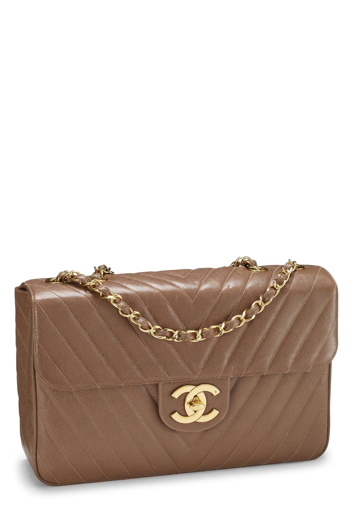 Chanel, Brown Chevron Caviar Half Flap Maxi, Brown