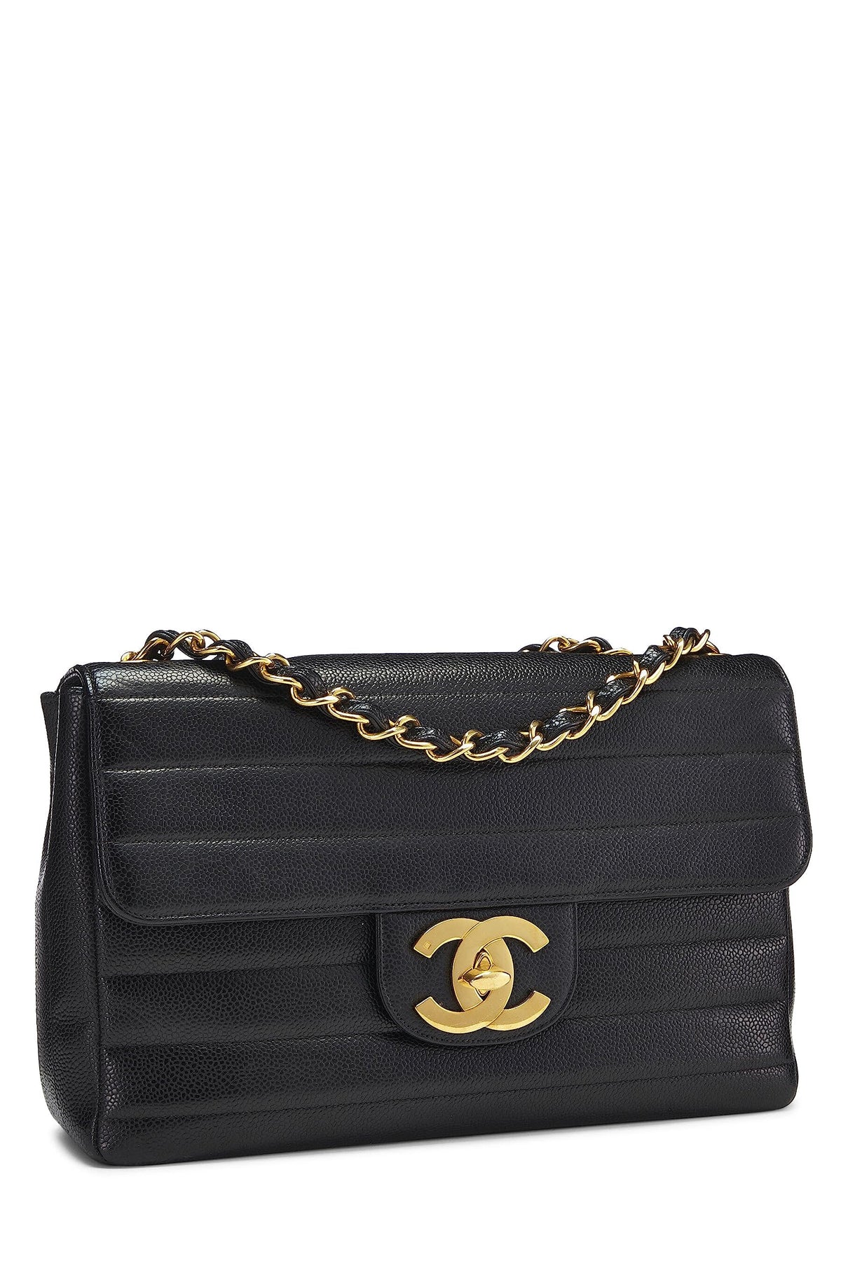 Chanel, Black Horizontal Caviar Half Flap Jumbo, Black