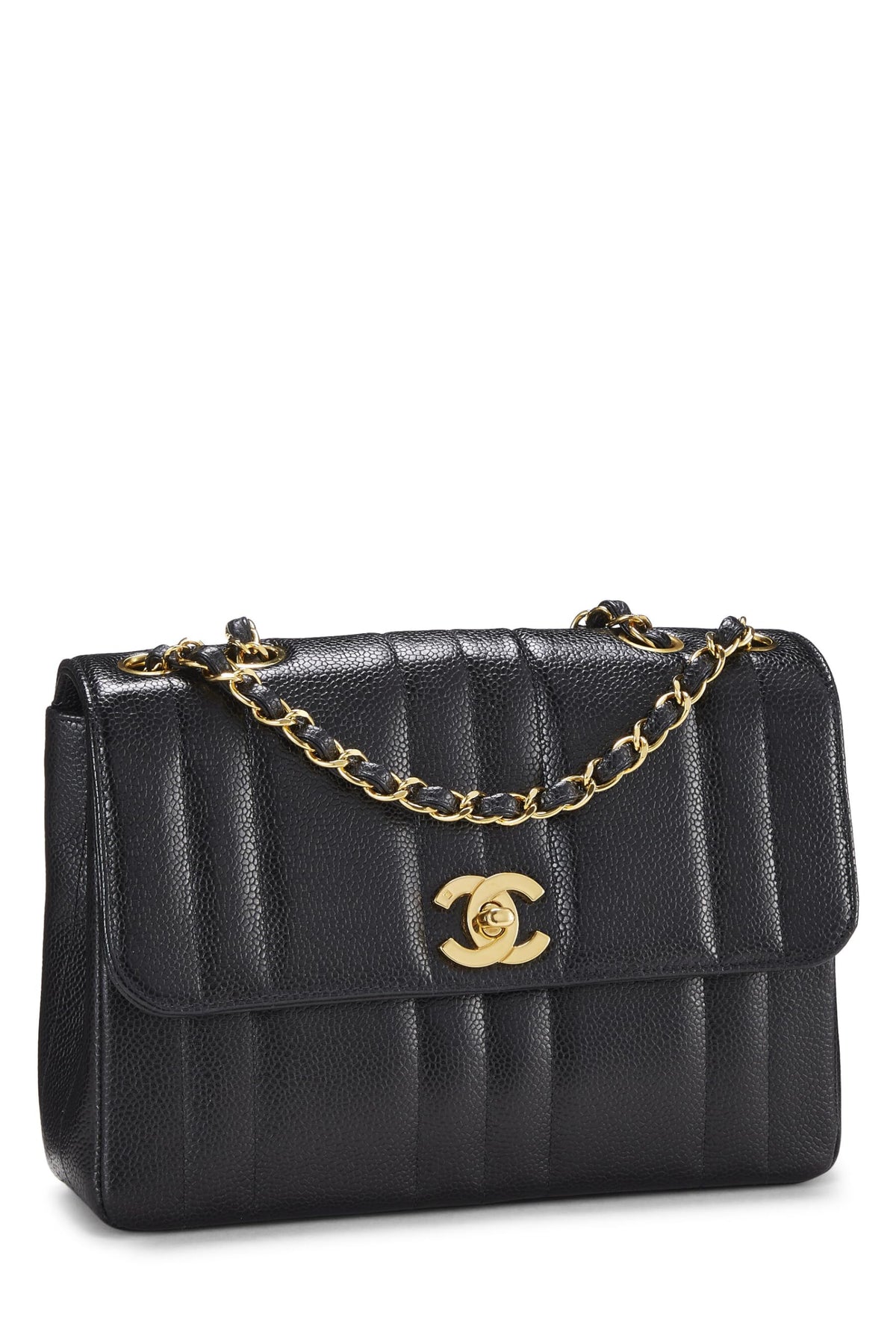 Chanel, Black Vertical Caviar Half Flap Small, Black