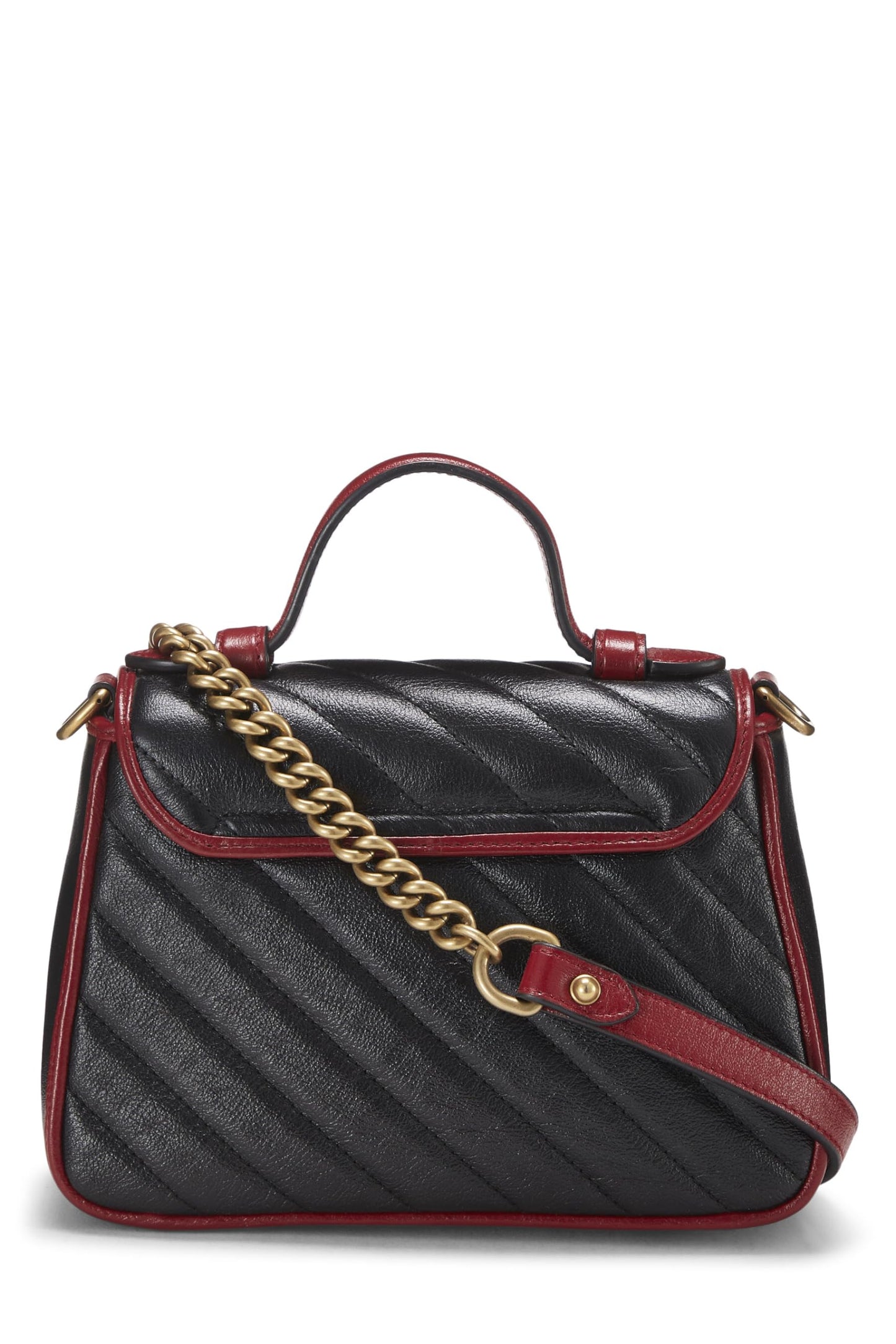 Gucci, Black Leather Torchon Marmont Top Handle Flap Bag Mini, Black