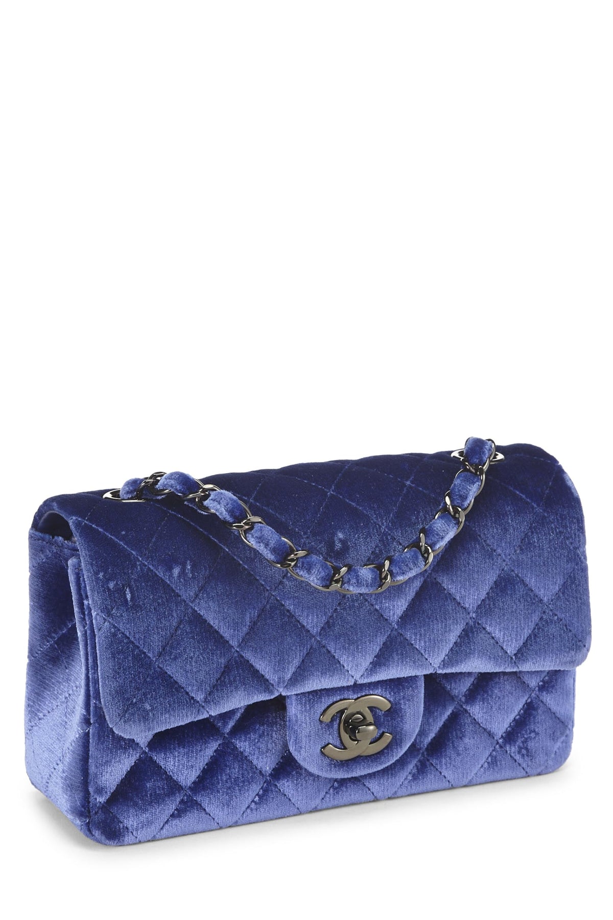 Chanel, Purple Velvet Rectangular Flap Mini, Navy