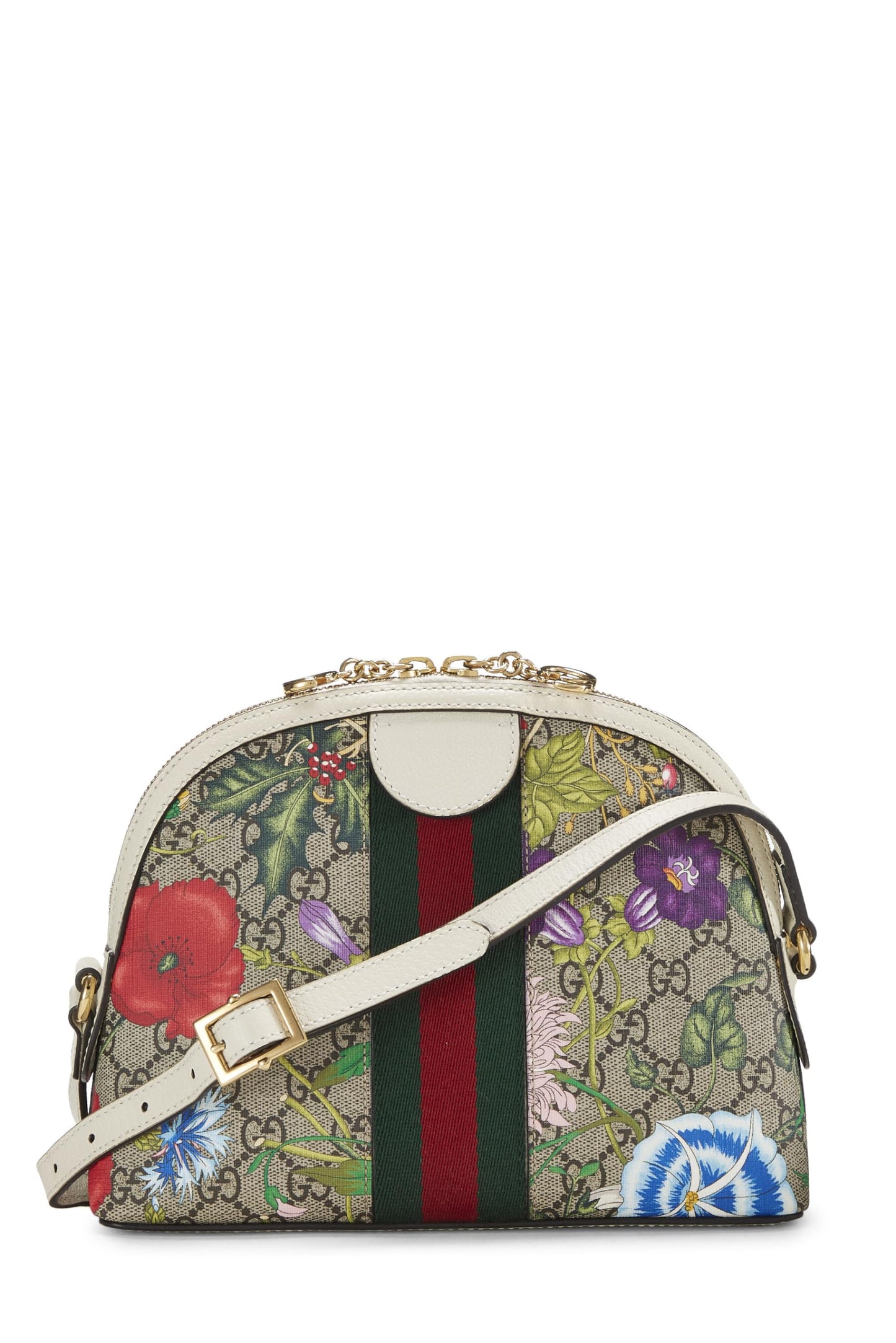 Gucci, White Original GG Supreme Ophidia Flora Dome Shoulder Bag Small, White