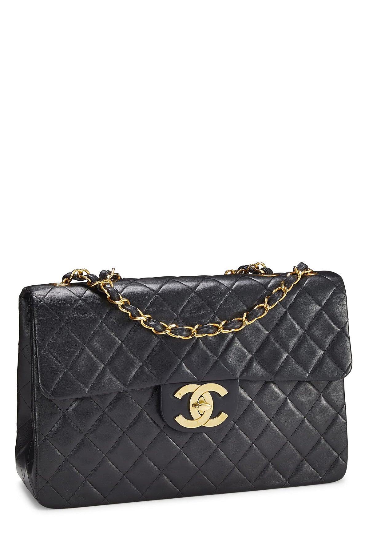 Chanel, Black Quilted Lambskin Half Flap Maxi, Black