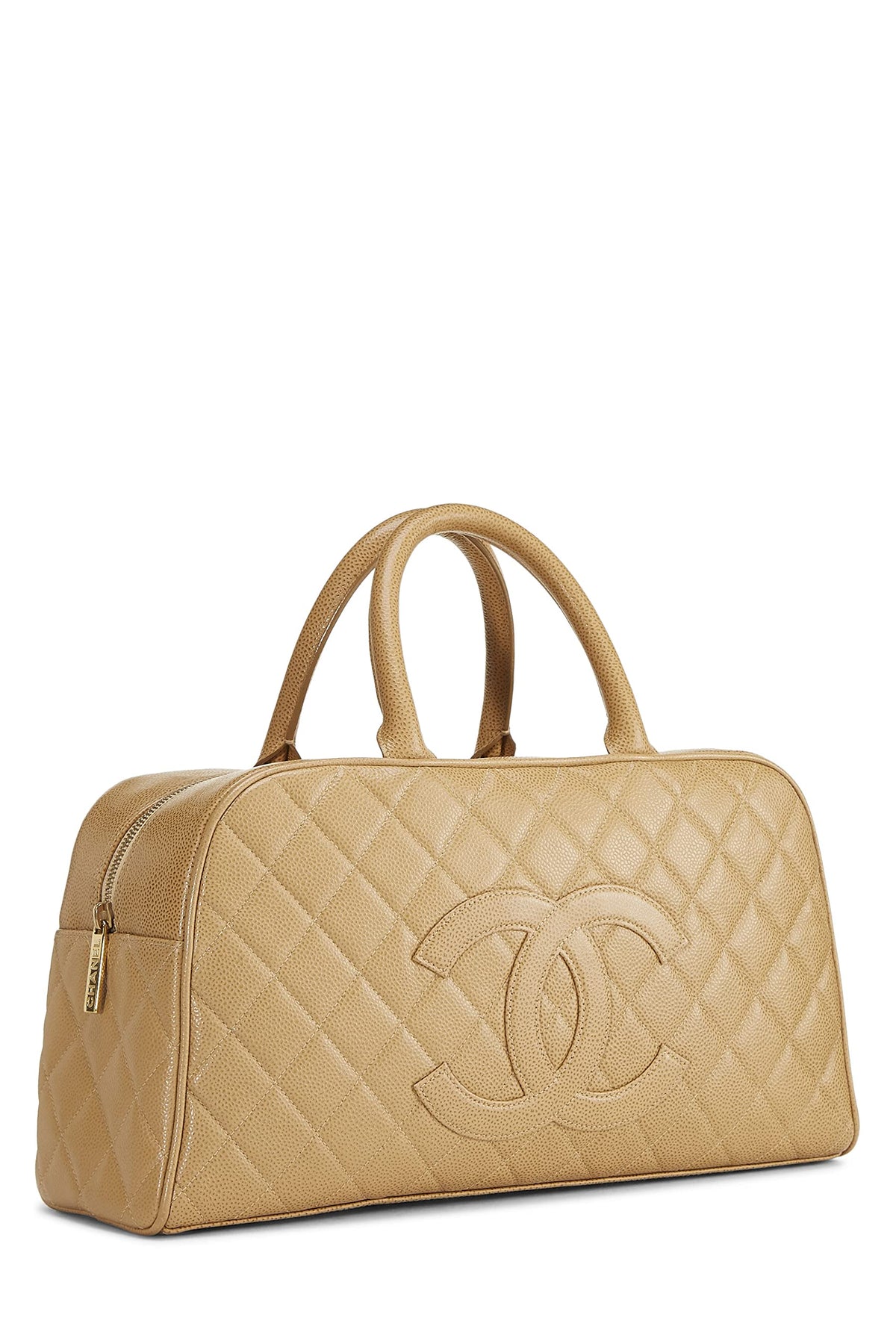 Chanel, Beige Quilted Caviar Bowler Medium, Beige