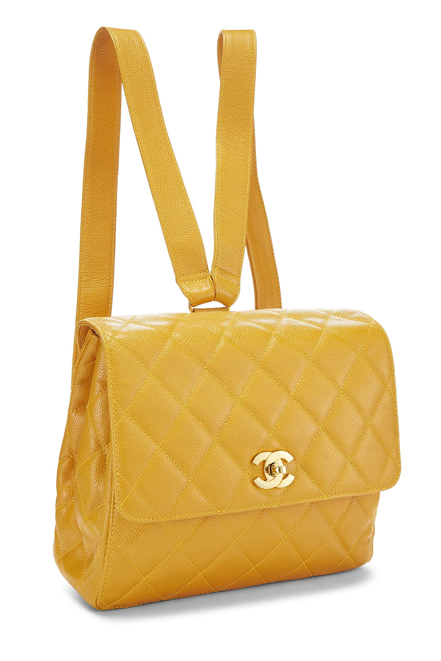 Chanel, Yellow Quilted Caviar Backpack, Yellow
