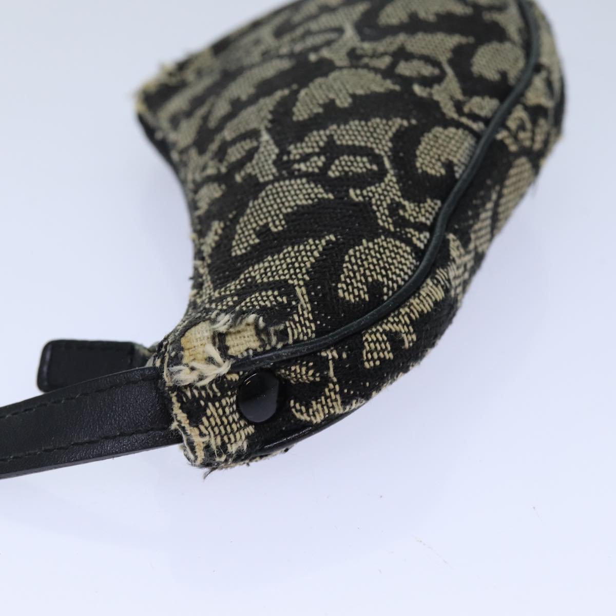 CHRISTIAN DIOR Trotter Canvas Saddle Coin Purse Black Auth 82486