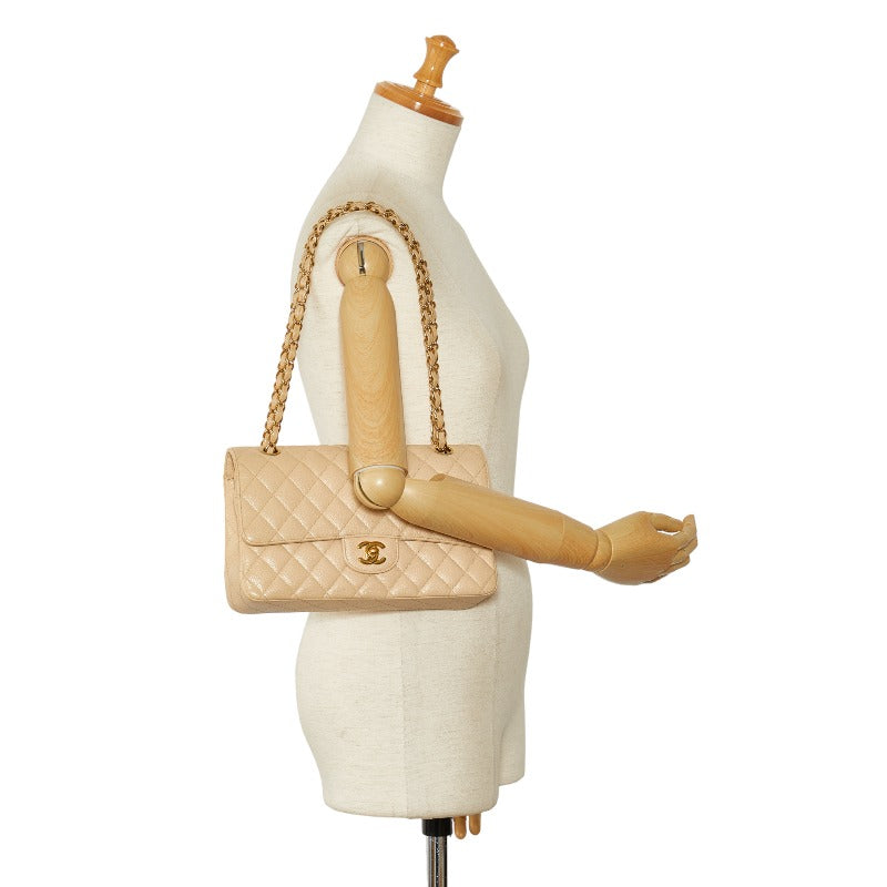 Chanel Matrases 25 Double Flat Chain houlder Bag Beige Caviar S Chanel