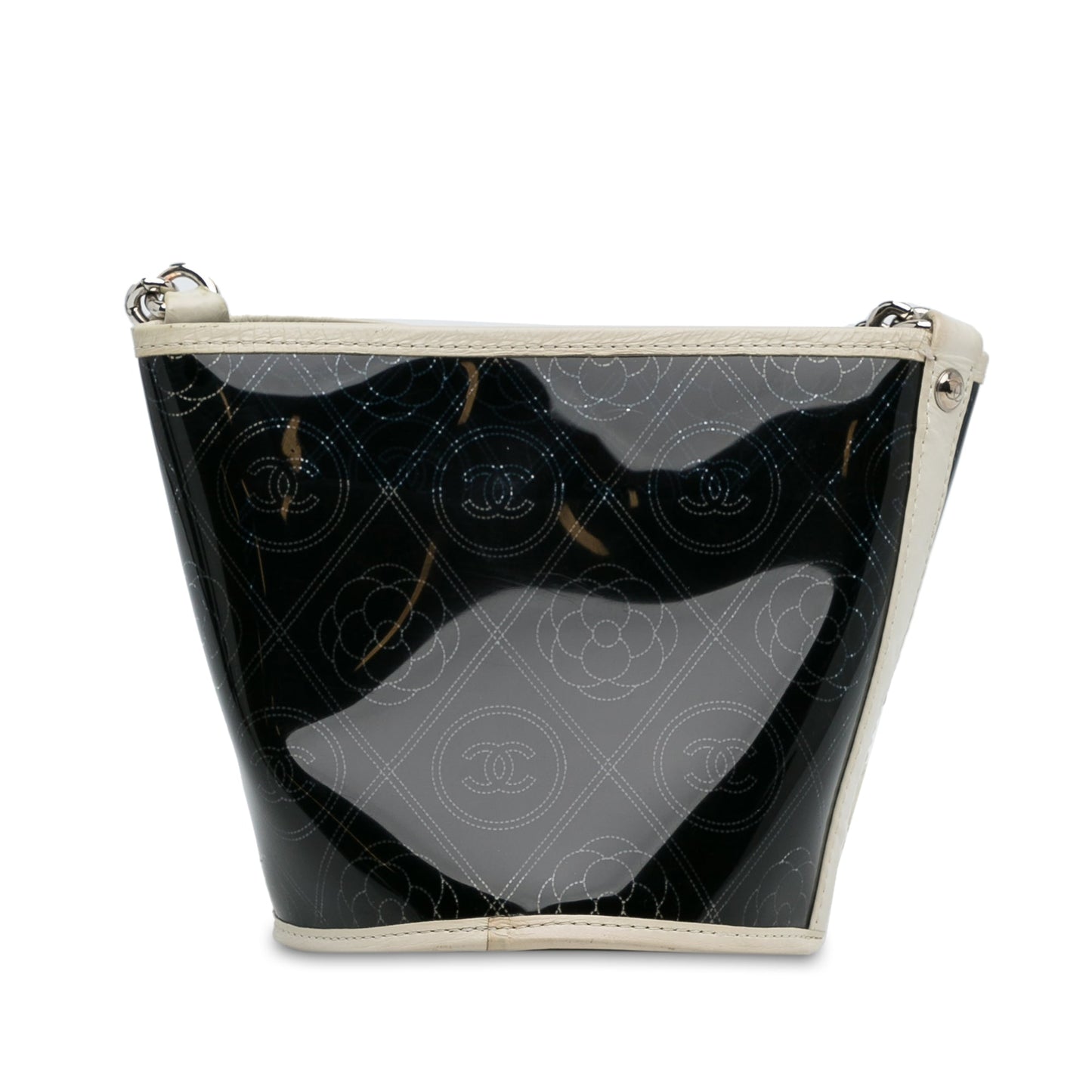 Black Chanel Crumpled Calfskin PVC Camellia Bucket
