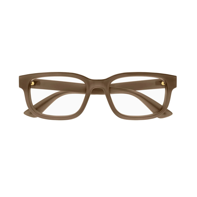 Gucci Eyeglasses Rectangle Full Rim, Light Brown Frame and Clear Demo Lenses Lens GG1584O004