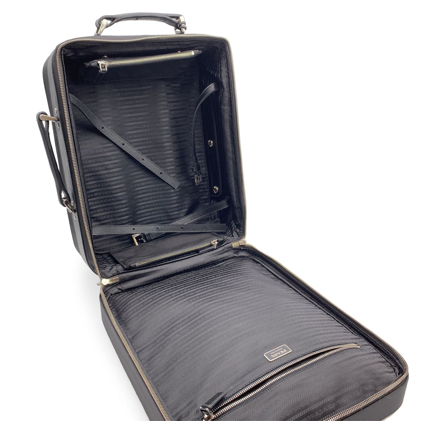 PRADA Black Nylon Rolling Suitcase Wheeled Travel Bag Trolley