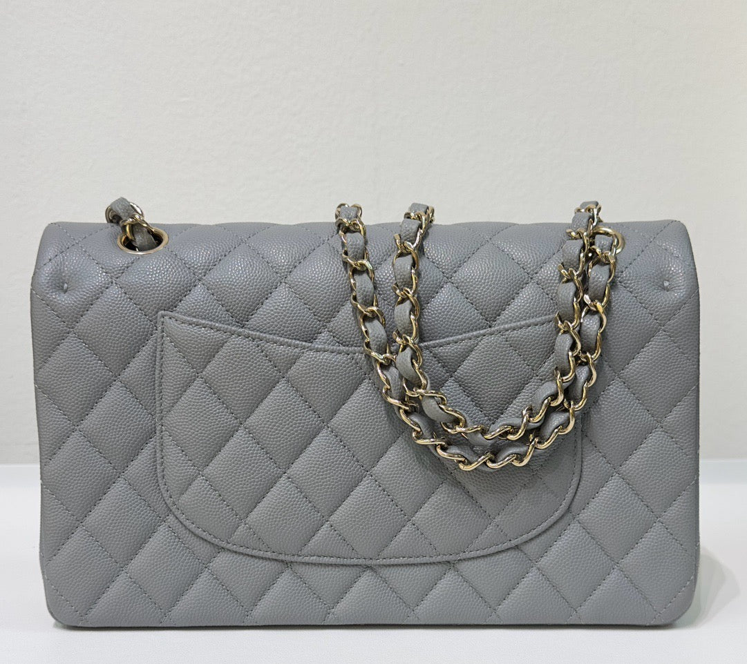 Chanel Medium Caviar Quilted Double Flap Bag Grey LGHW